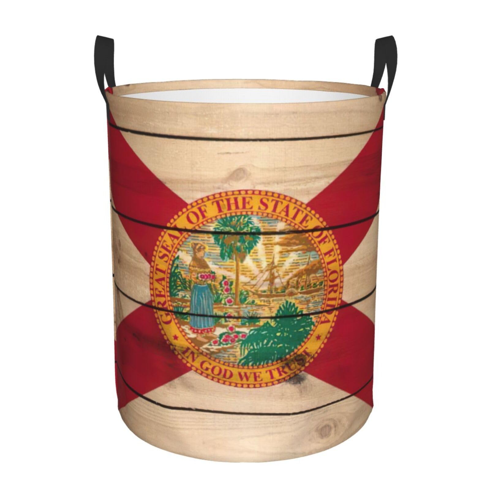 Panier à linge en bois grand format imprimé Floride pour rangement linge et couverture