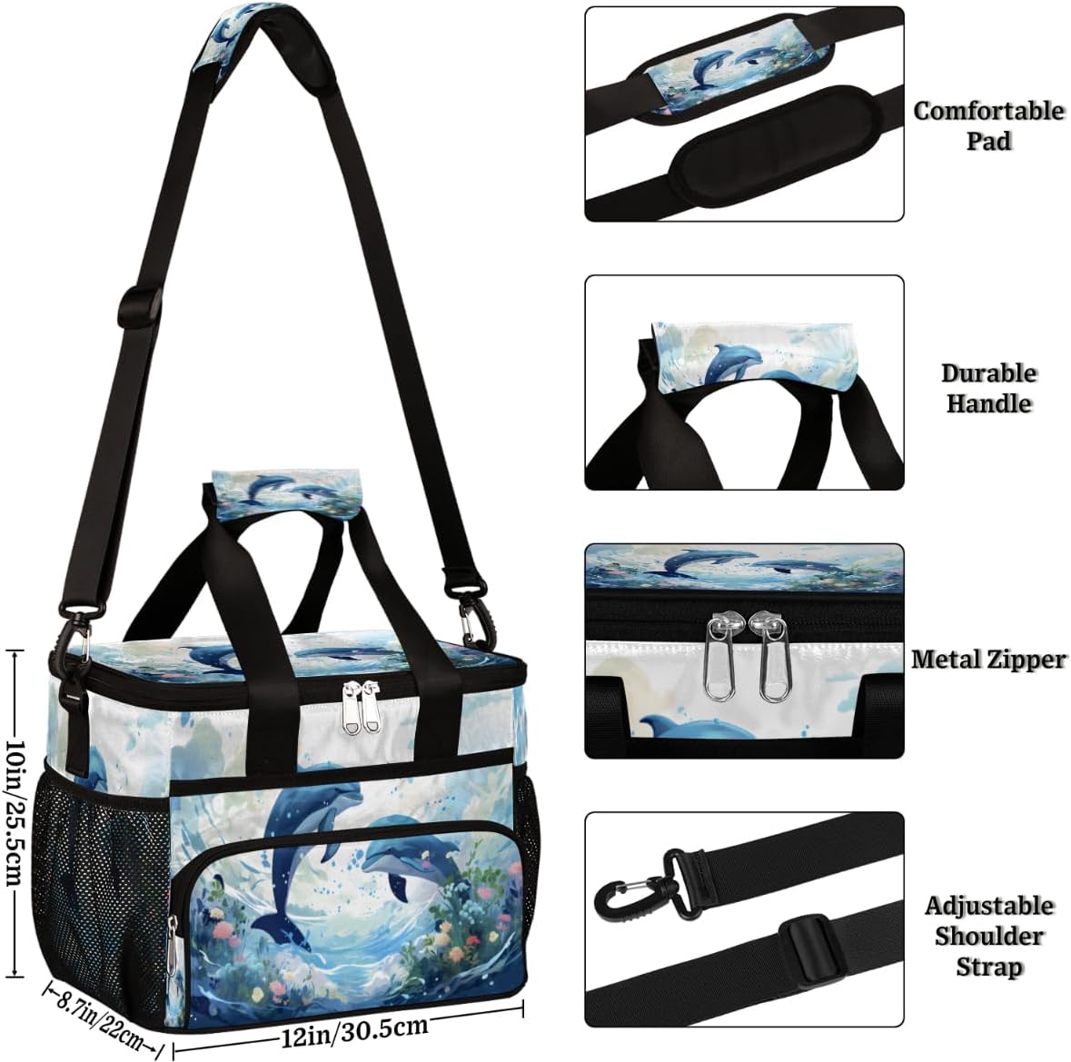 Ocean Underwater Insulated Picnic Backpack Lunch Box for Women Men Picnic Basket Tote Lunch Bag Picnic Bag Portable Lunch Bags for Picnic, Beach, Work, Trip,Office, Camp Blue Dolphin