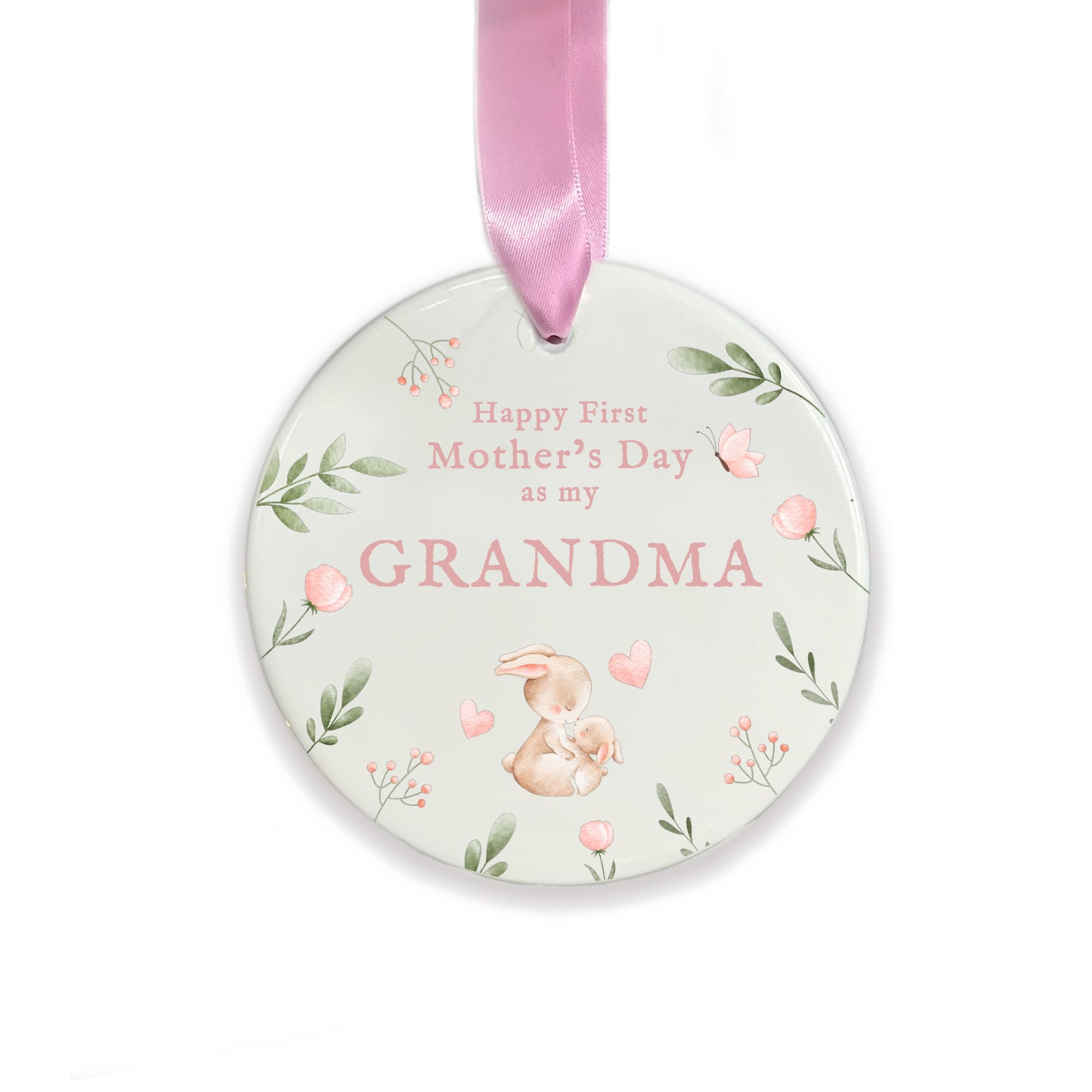 First Mother’s Day Grandma Ornament, Ceramic Hanging Decoration, 1st for Nana, Granny, New Grandma Keepsake Gift (Round)