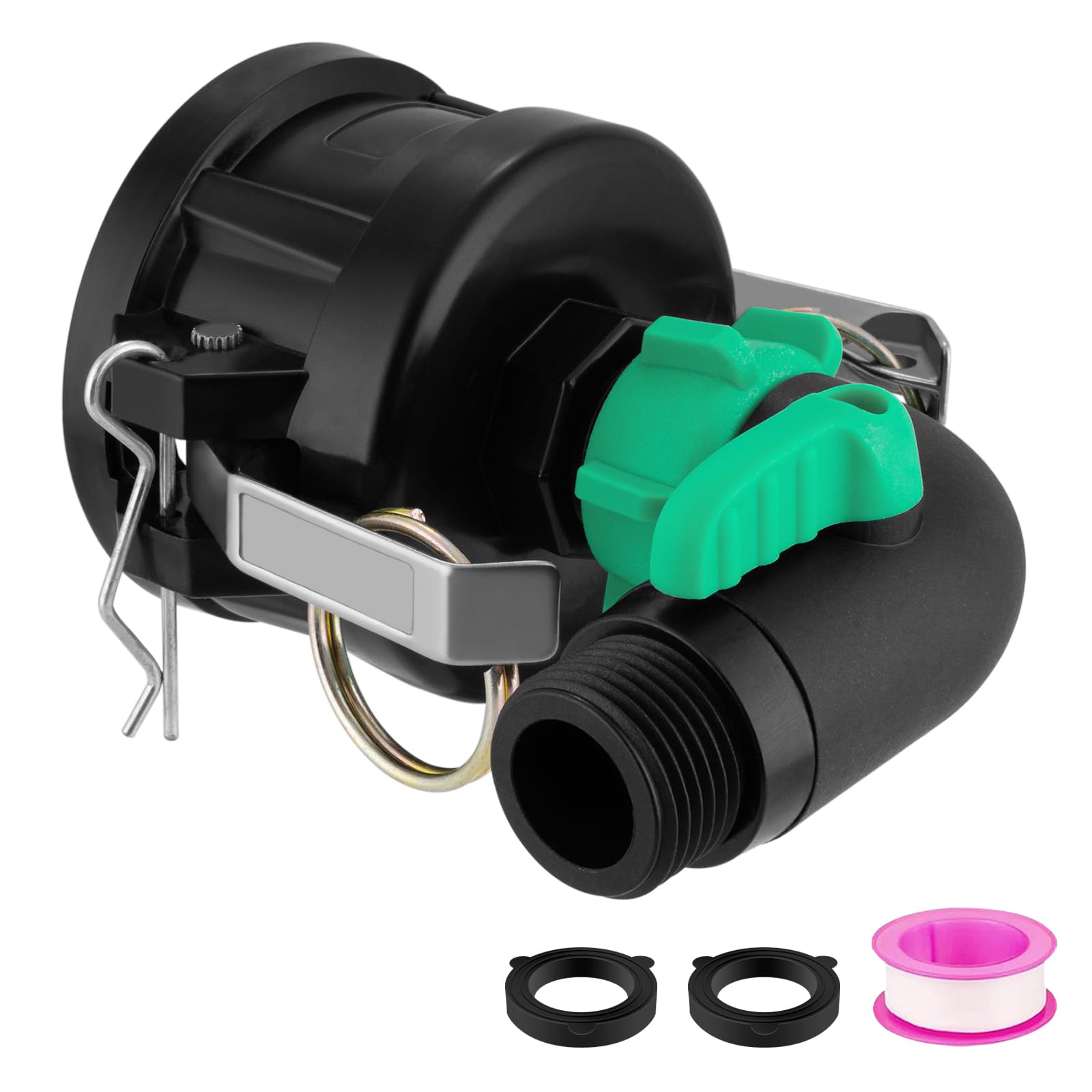 IBC Tote Fittings, 275 330 Gallon IBC Tote Adapter 2 inch Cam Lock with 3/4 GHT 90 Degree Hose Elbow Shut Off Valve for IBC Tote Containers to Garden