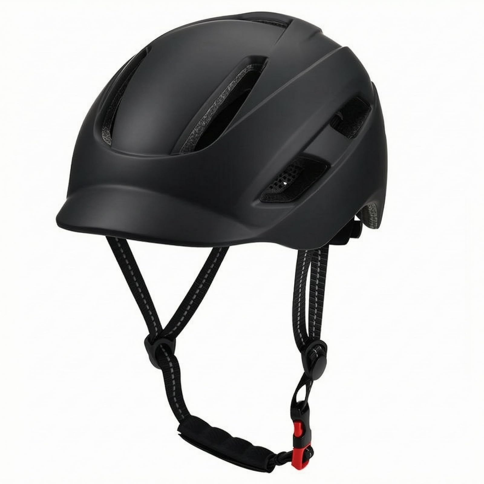 TISHITA Casco de Bicicleta Casco Cascos Protector Sombrero con Luz Trasera USB Recargable Hebilla en Barbilla Redondeado Aerodinámico PC Adecuado para, Negro, L 57-61CM