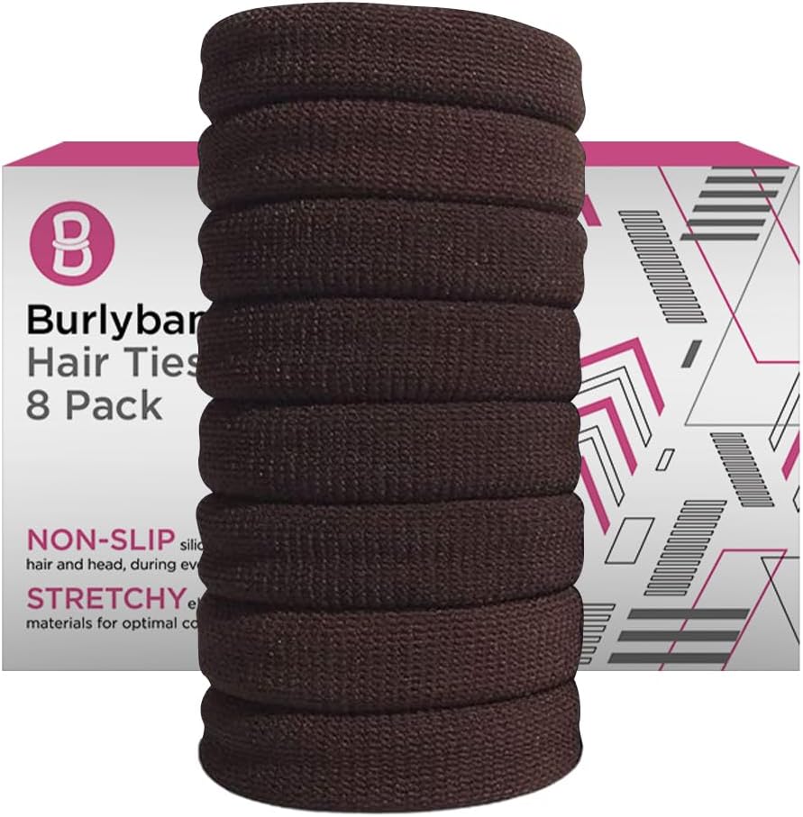 Large Hair Ties for Thick, Heavy or Curly Hair - Non-Slip, Non-Damage, Seamless Women's Ponytail Scrunchies - Brown, 8 Pcs