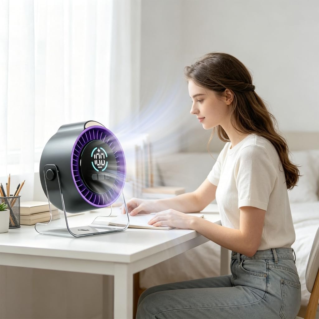 Small Table Fan Multiple Speed picks Low Noise Operation Night Light Feature