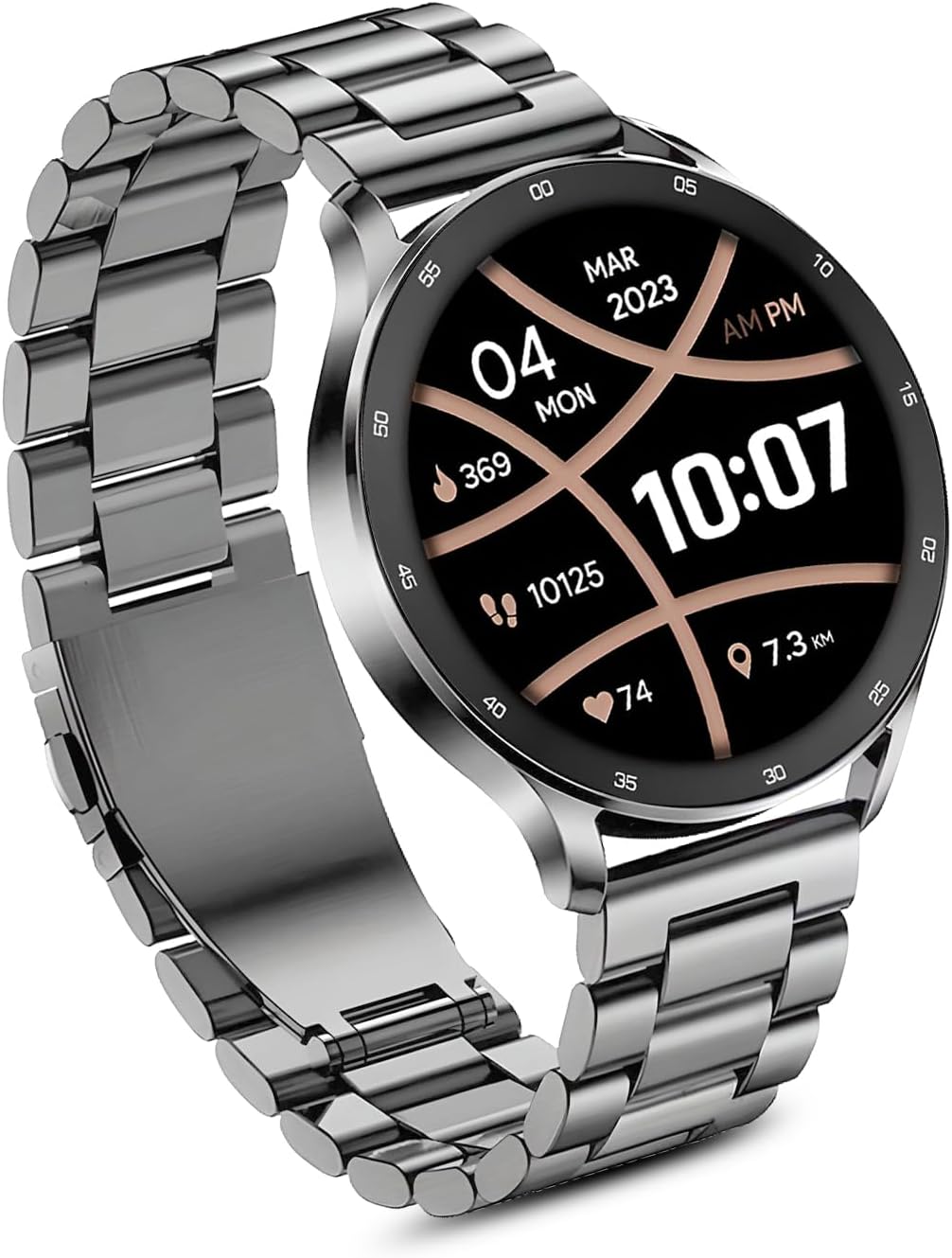 PunnkFunnk Newly Launched Metal Chain Active 2 Max Bluetooth Calling Smartwatch 1.3" Amoled Display 360*360 High Resolution 4.2 BT with, 100+ Sports Mode with IP68, Tracking, AI Voice Assistant(Grey)