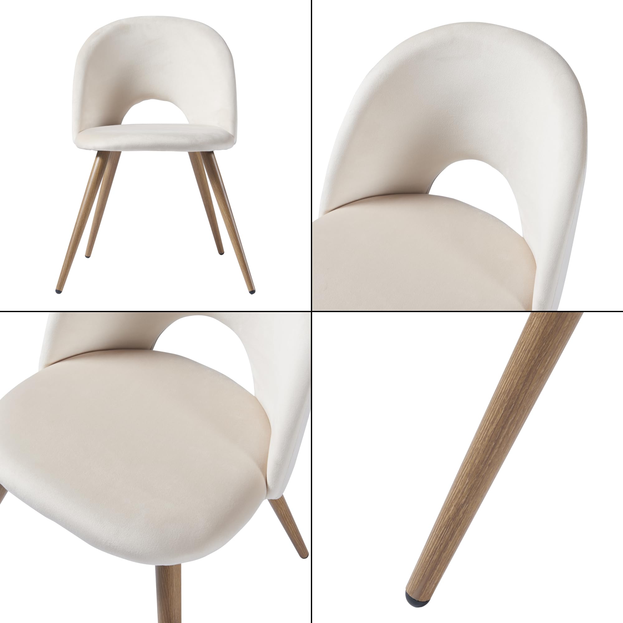 [en.casa] Set di 2 Sedie da Sala Pranzo Poltroncine per Salotto Cucina Coppia di Sedie Imbottite Rivestimento in Tessuto Effetto Velluto 77 x 50 x 55 cm - Beige/Effetto Legno