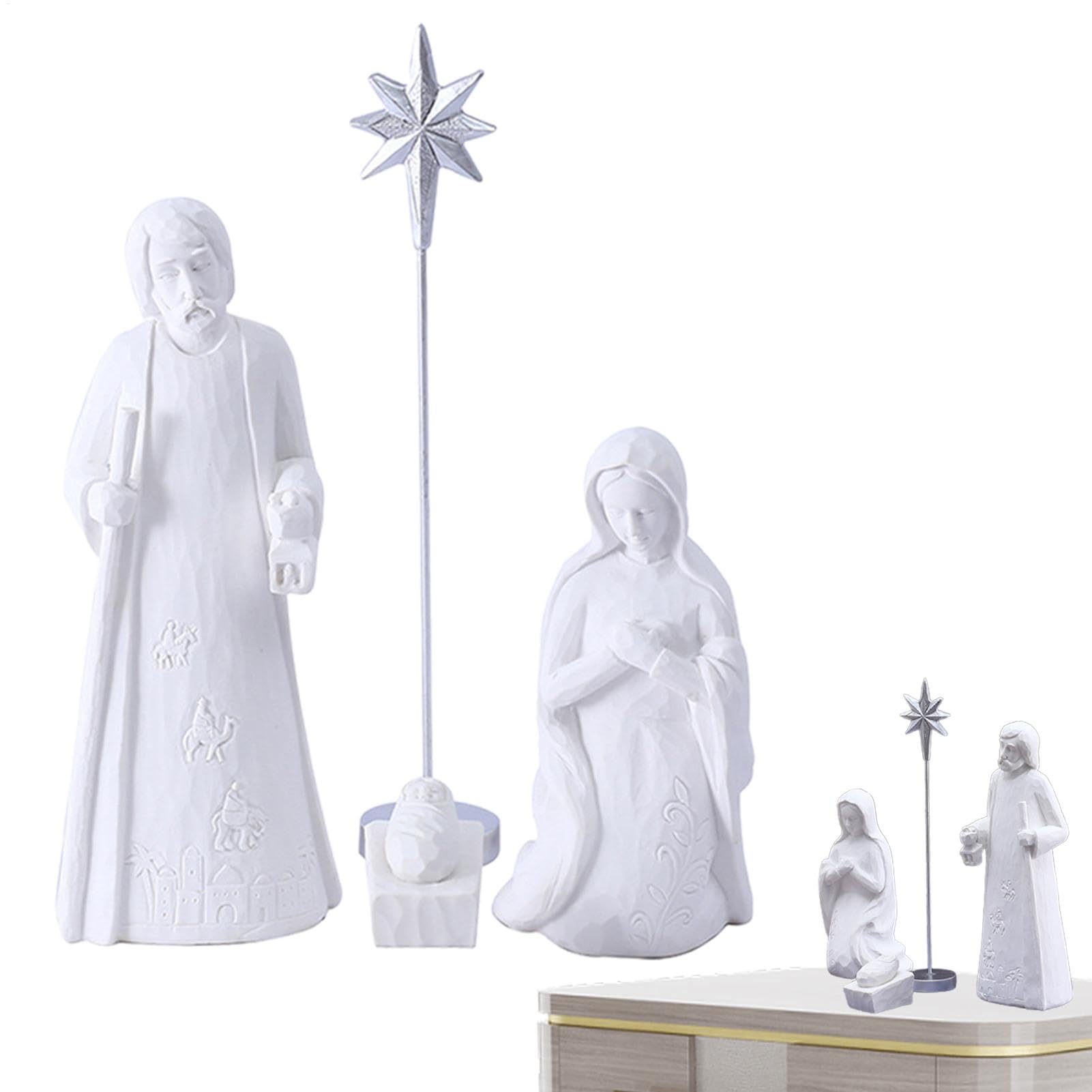 Ensemble de figurines de crèche de Noël – Crèche de Noël élégante blanche pour la , les amis, les collègues, Noël, anniversaire | pour la , les , les collègues, Noël, anniversaire