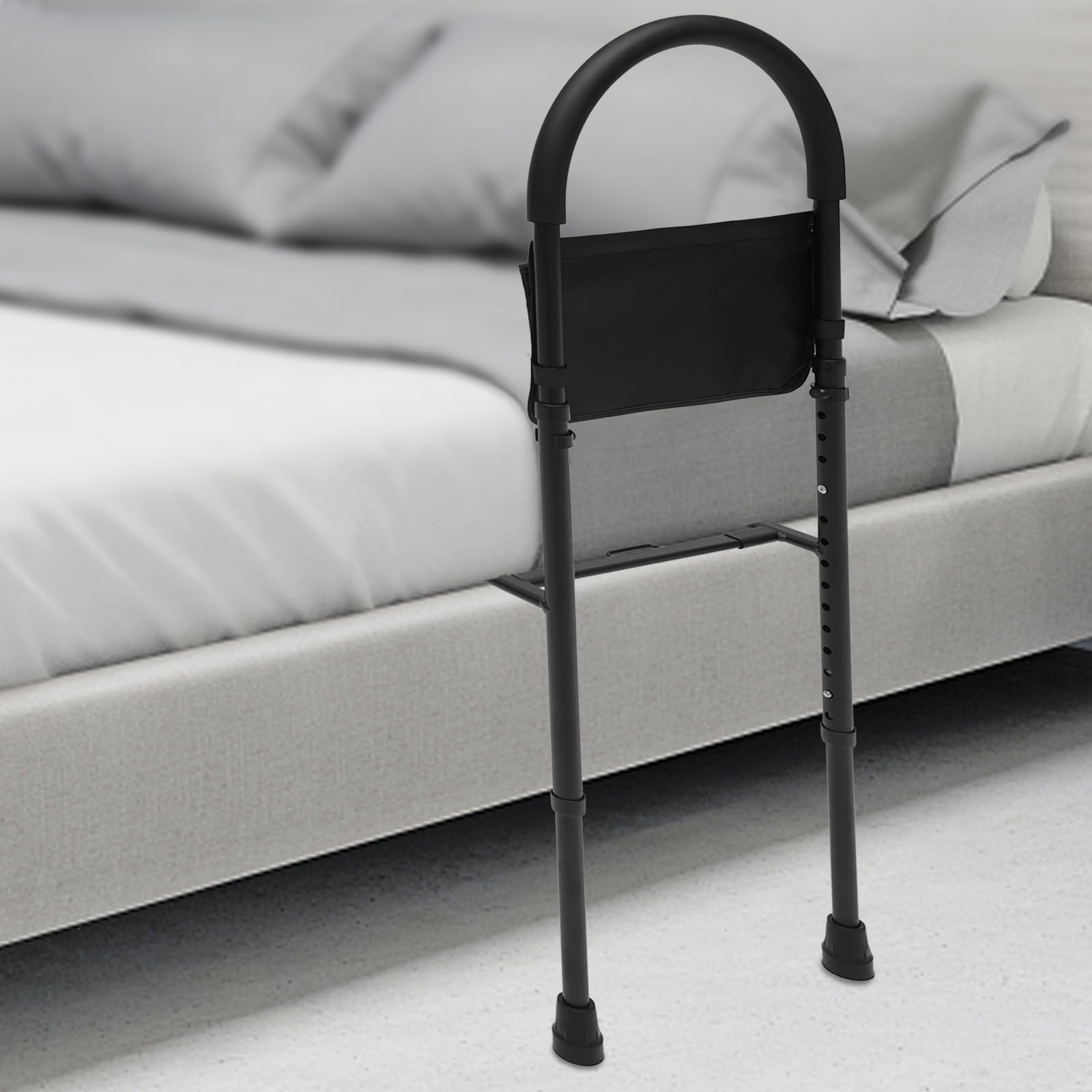 Barandilla de cama 2 en 1, barandillas de cama para adultos mayores, barandilla de cama de seguridad de altura ajustable, barra de pasamanos de asistencia segura con bolsa de almacenamiento, capacid