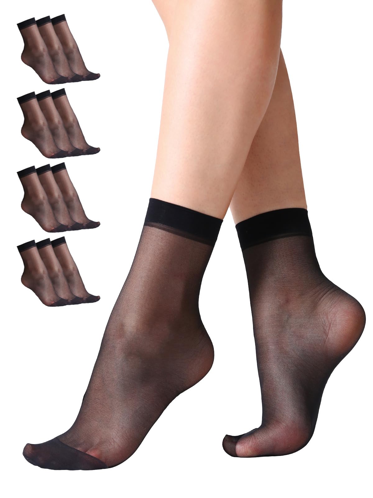 Manzi Women's Black ’S 12 Pairs Ankle High Sheer Pop Silky Socks 20 Denier