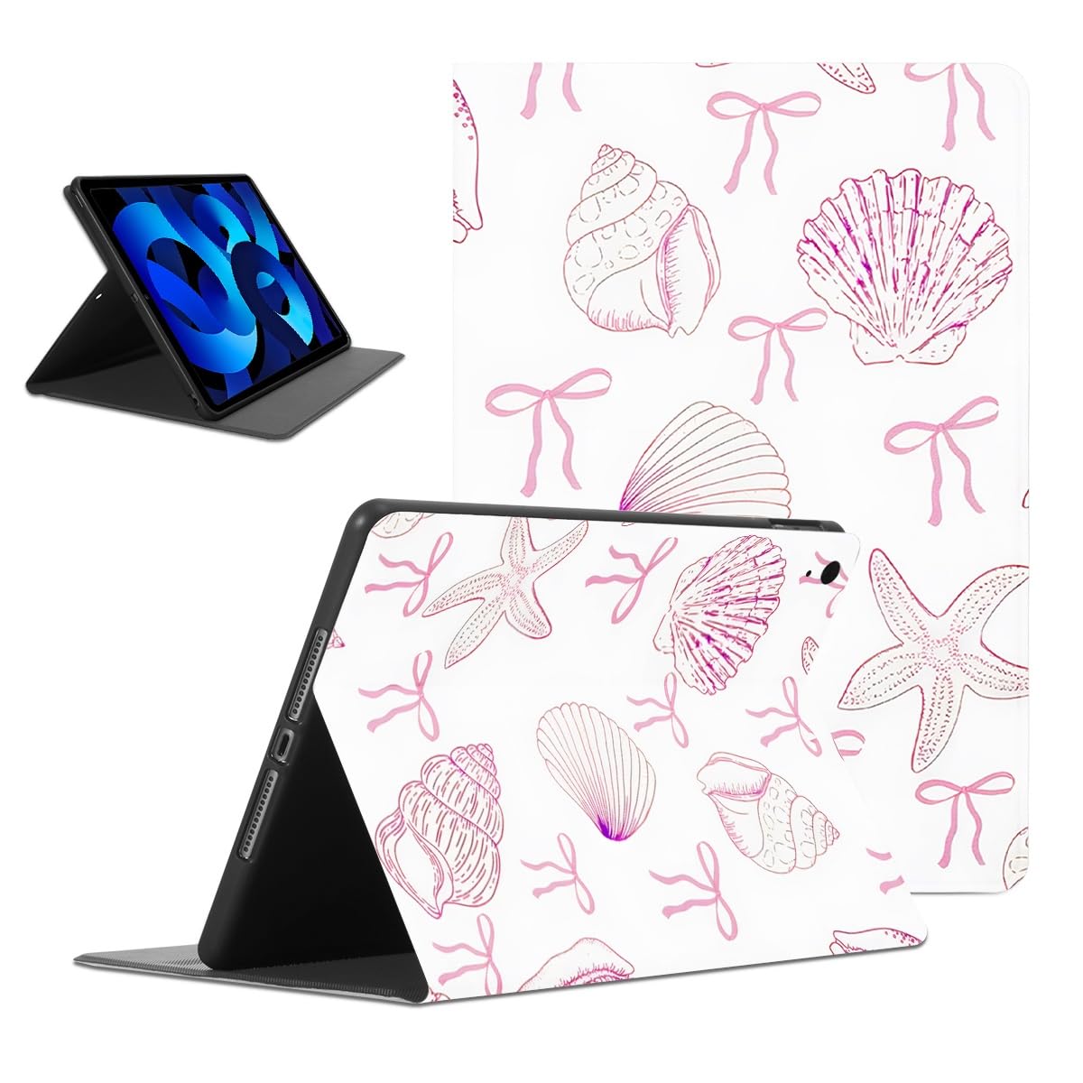 Cute Summer Beach Tablet Case for iPad mini 3/2/1 Case 7.9 Inch,Kawaii Pink Shell Pattern Cases for Kids Girls,Cool Protective Tablet Cover Flip PU