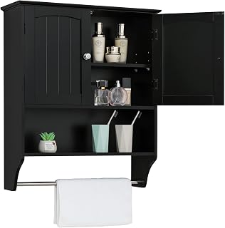 Iwell Medicine Cabinet with 2 Doors & 1 Adjustable Shelf, Bathroom Wall Cabinet, Over The Toilet Storage Cabinet, Bathroom Cabinet Wall Mounted, Black