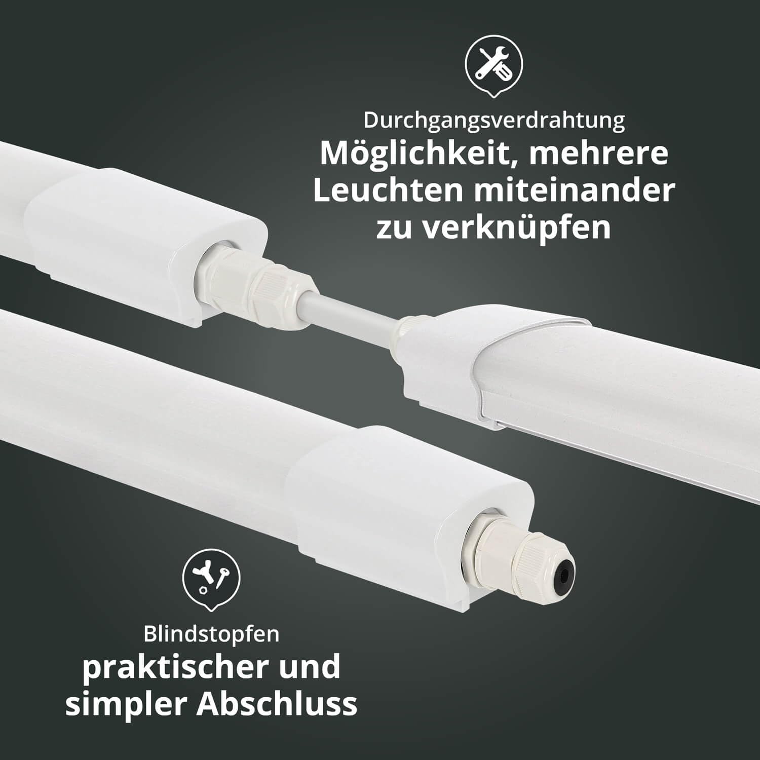 LED Universum 12er-Set Feuchtraumleuchten 60cm 18W 2160lm neutralweiß 4000K - IP65 - verknüpfbar - Kellerleuchte Nassraumleuchte Feuchtraum-Wannenleuchte mit Steck-Klemmen L670xB46xH34mm