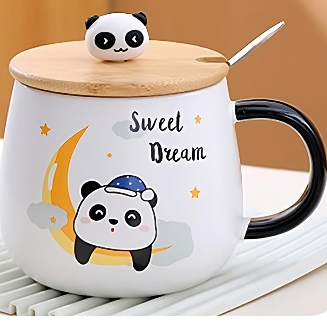 BonZeal Ceramic Birthday Gift Item Sweet Dream Panda Mug with Lid and Spoon Printed Design Tea Coffee Cup Gift for Valentine Day 400 ml (B0C7RBMNG8) Amazon Price History, Amazon Price Tracker