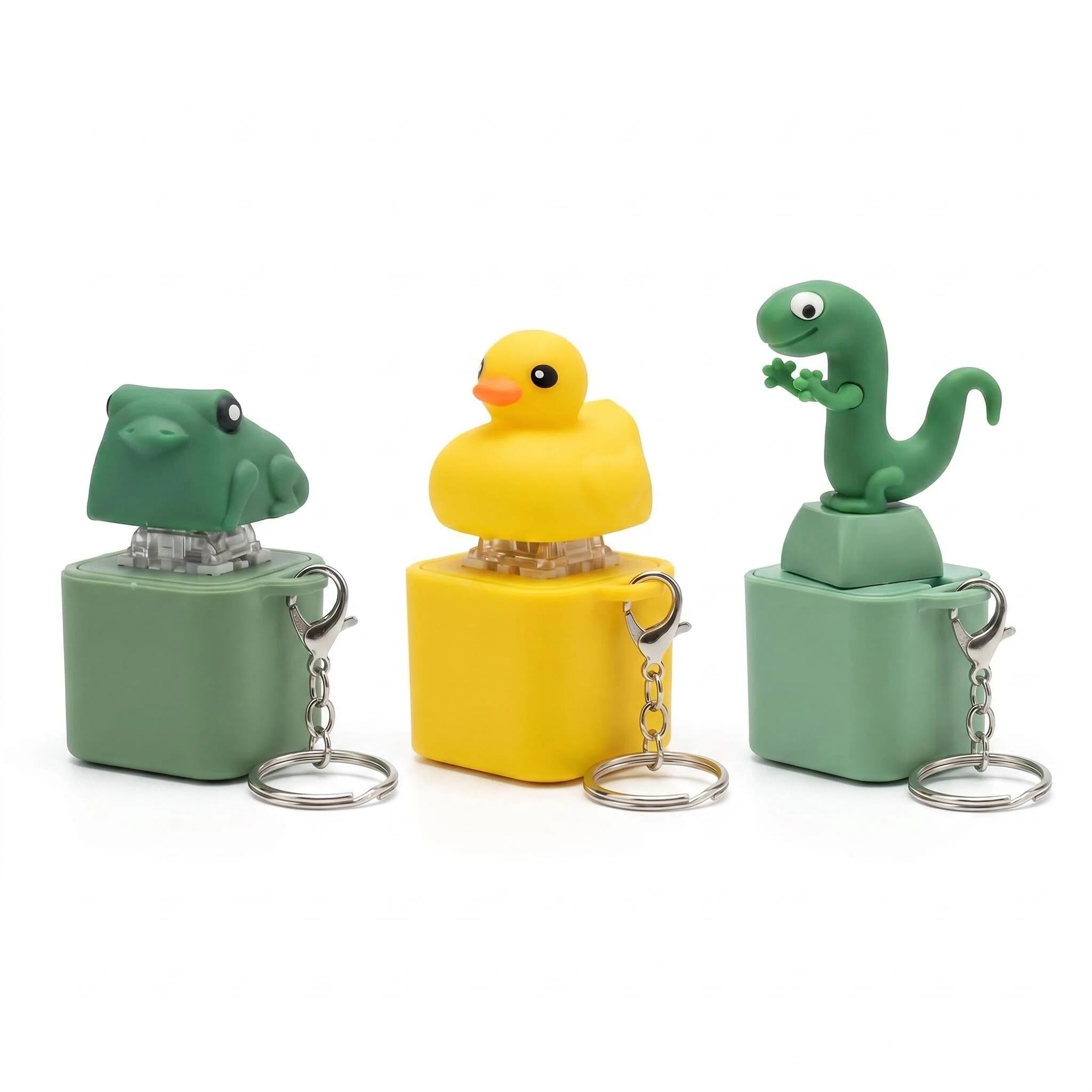 3Pcs Animal Fidget Button Keychains, Fidget Keyring for Different Designs, Lizard Button, Ducky Keyboard for Plastic Material, Frog Button Keychain Stress Relief Fidget Toys for Daily Use