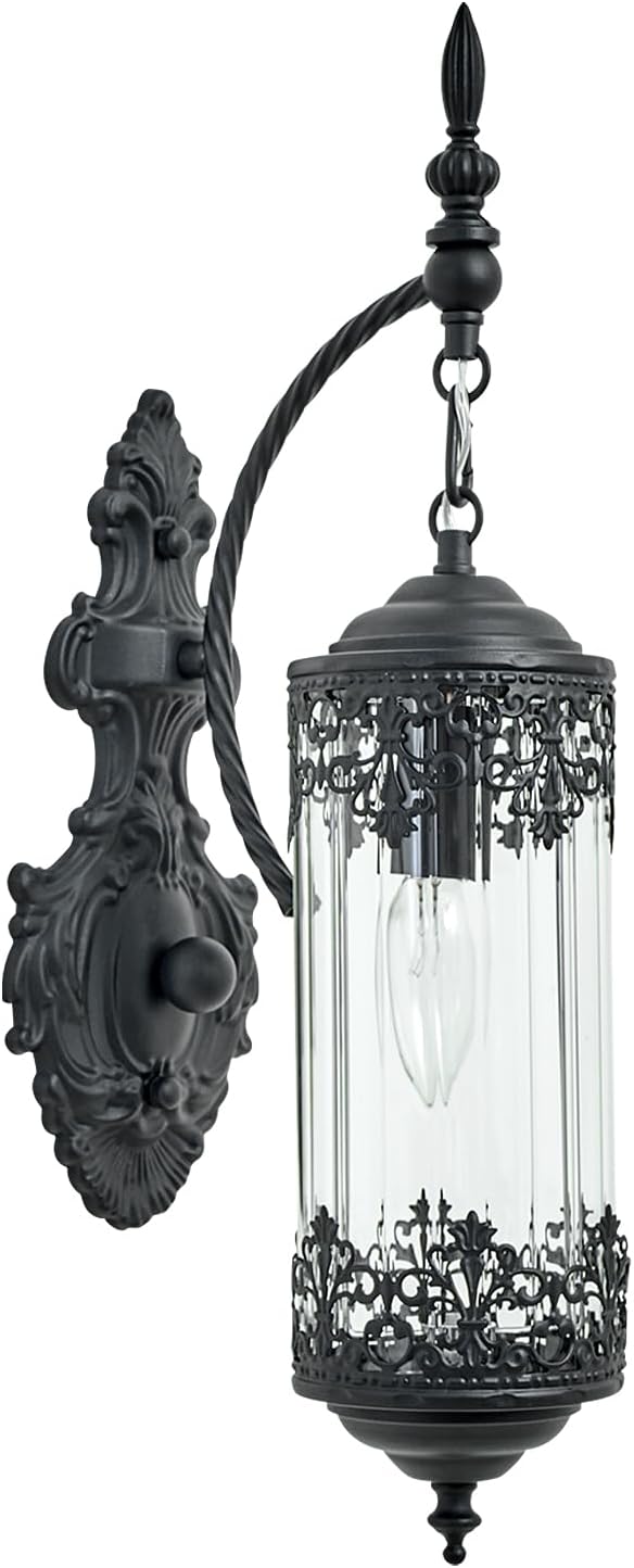 Vintage Wall Sconce with Glass Shade, Rustic Black Farmhouse Wall Light Fixture, Antique Gothic Decorative Metal Wall Lamp for Hallway, Bedroom, Living Room, Entryway, Mirror