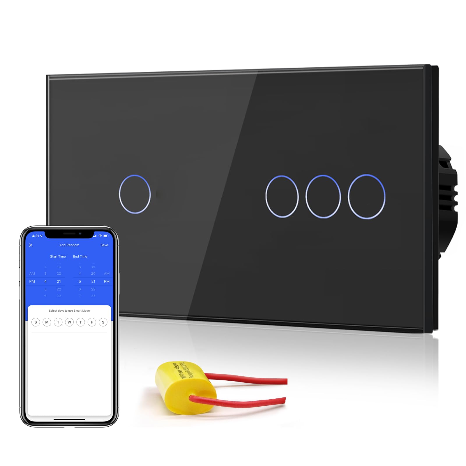 BSEED Interruttore touch WIFI intelligente, doppio interruttore della luce da parete con pannello in vetro compatibile con Alexa/Smart Life/Tuya (non necessita di cavo neutro) 1 Gang + 3 Gang 1 via