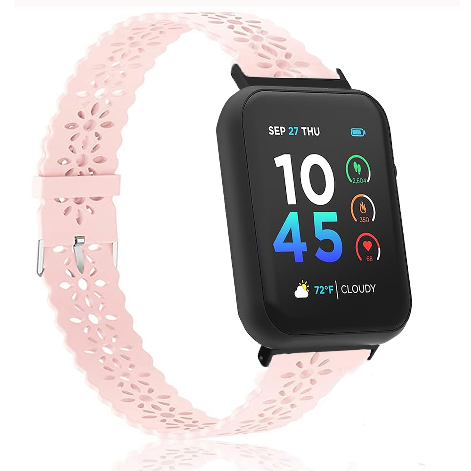 Lamshaw Compatible for ITOUCH AIR 4 Bands, 24mm Silicone Lace Replacement Straps Compatible for ITOUCH AIR 4 41mm / 46mm / Air 3 44mm Smartwatch (Pink)