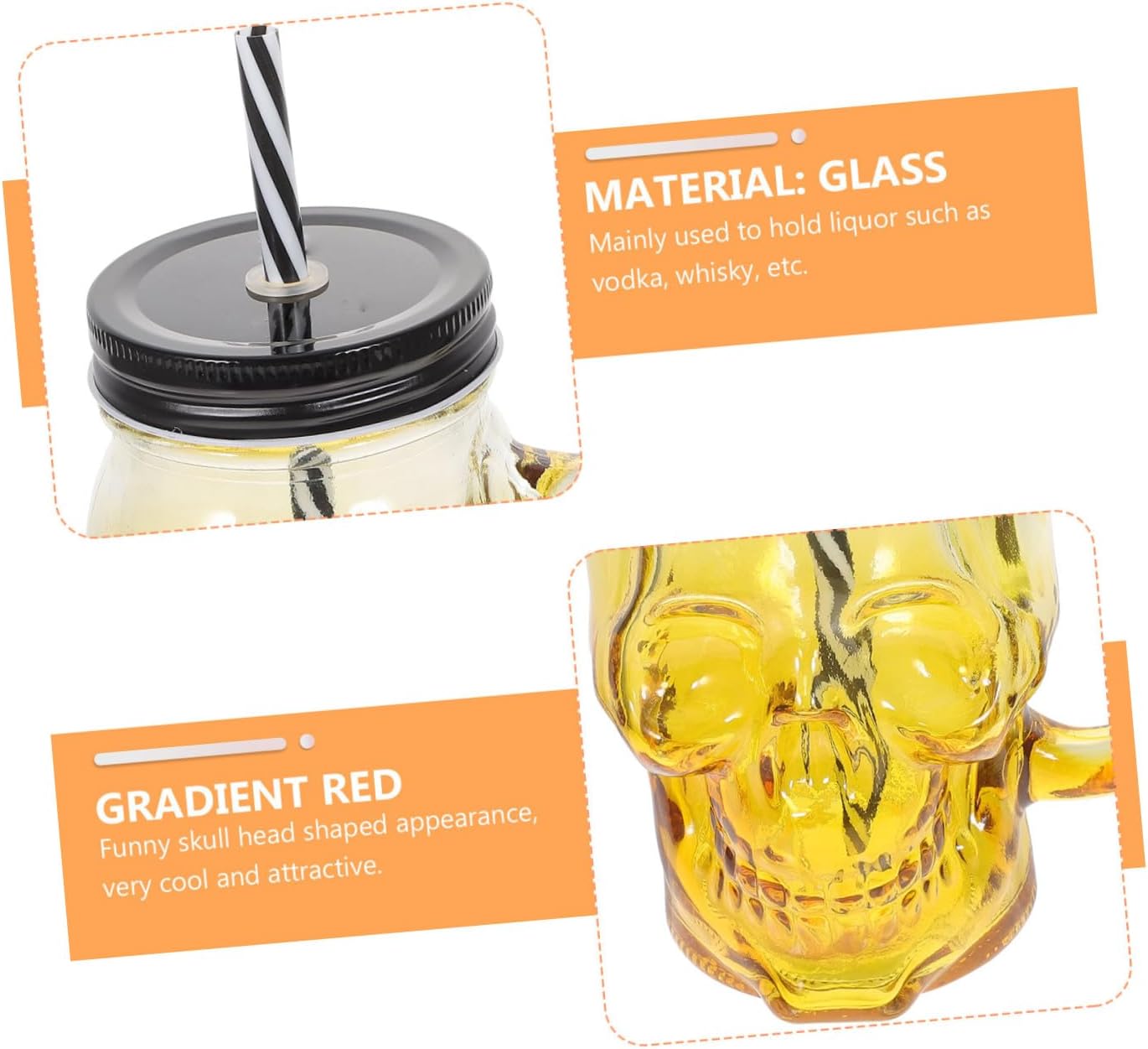 Lurrose 2pcs Halloween Skull Gradient Glass Beer Mug 500ml with Handle Party Drinkware for Halloween Beer and Cocktail Random Color