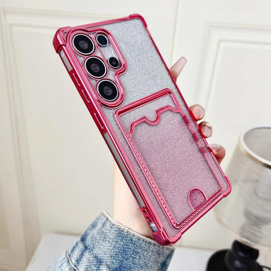 Étui portefeuille paillettes Samsung S25 rose anti-perte - 6