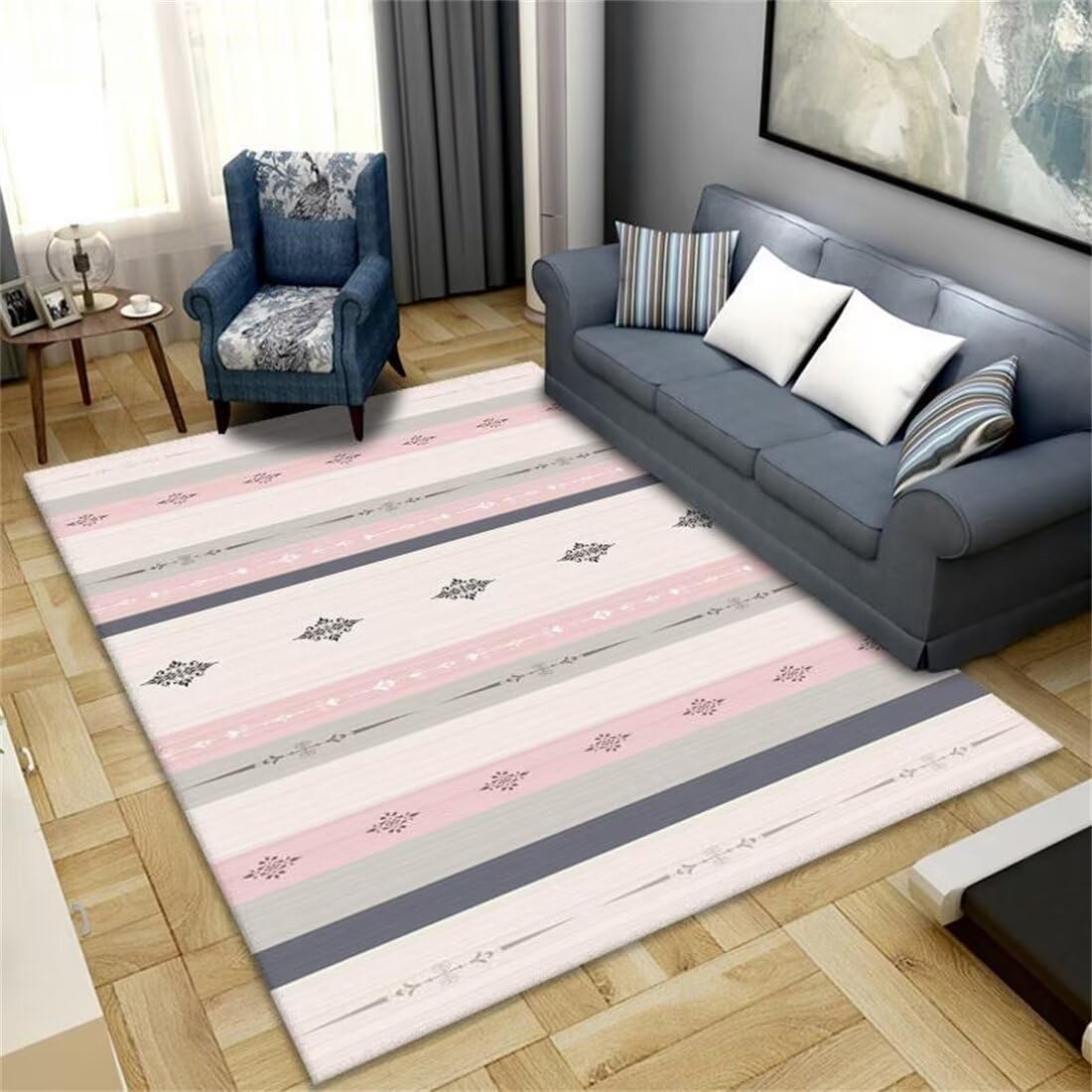 Insonorisation moquette salon avec ce grand tapis de chambre rose