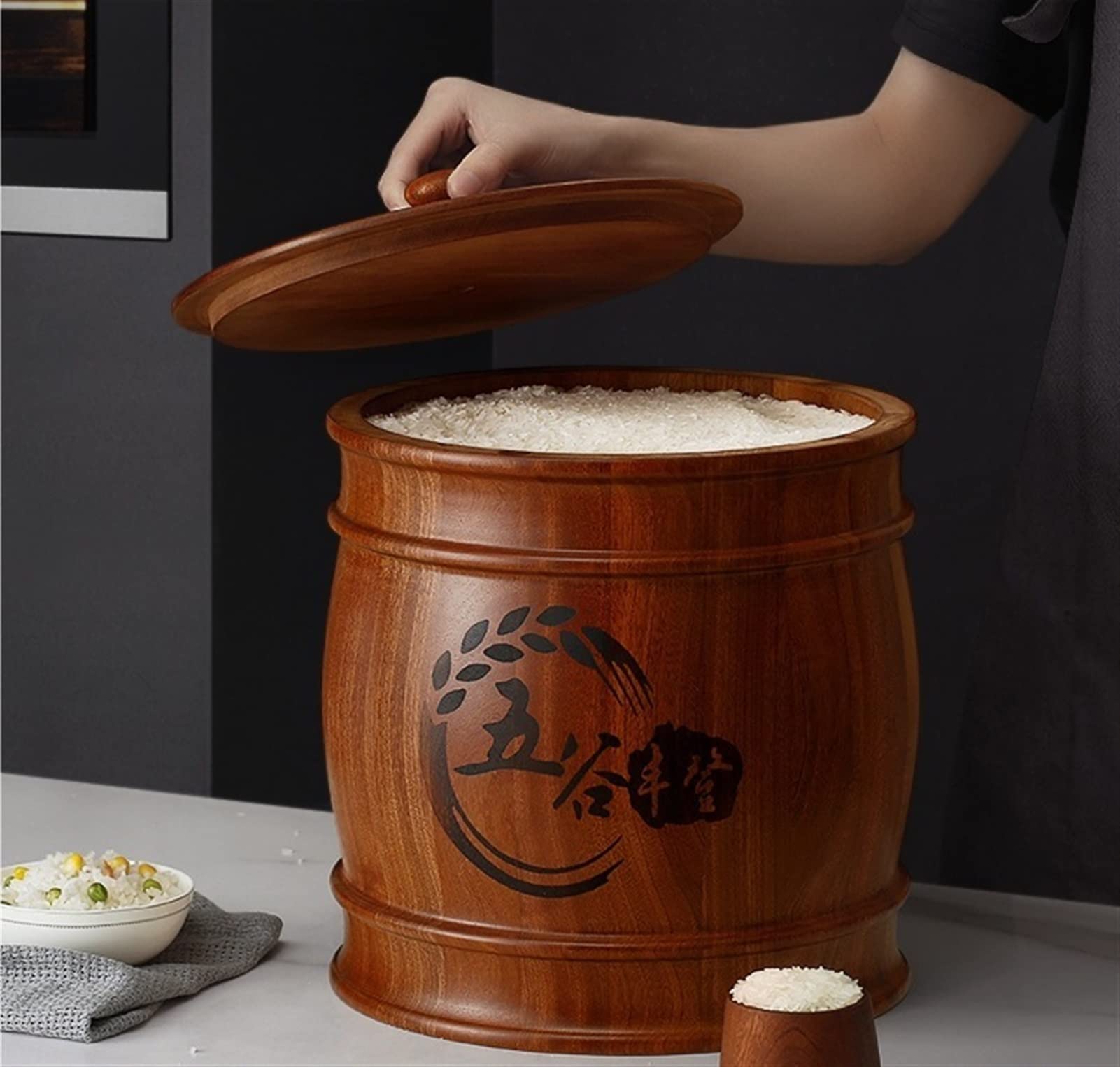 MLYYJH Contenitori per Alimenti Ermetici Dispenser di Riso in Legno Stile Vintage - Cereali/Mais/Farina/Spuntini/Cibo Secco Secchio di stoccaggio, Casa/dispensa Contenitore per ingredienti