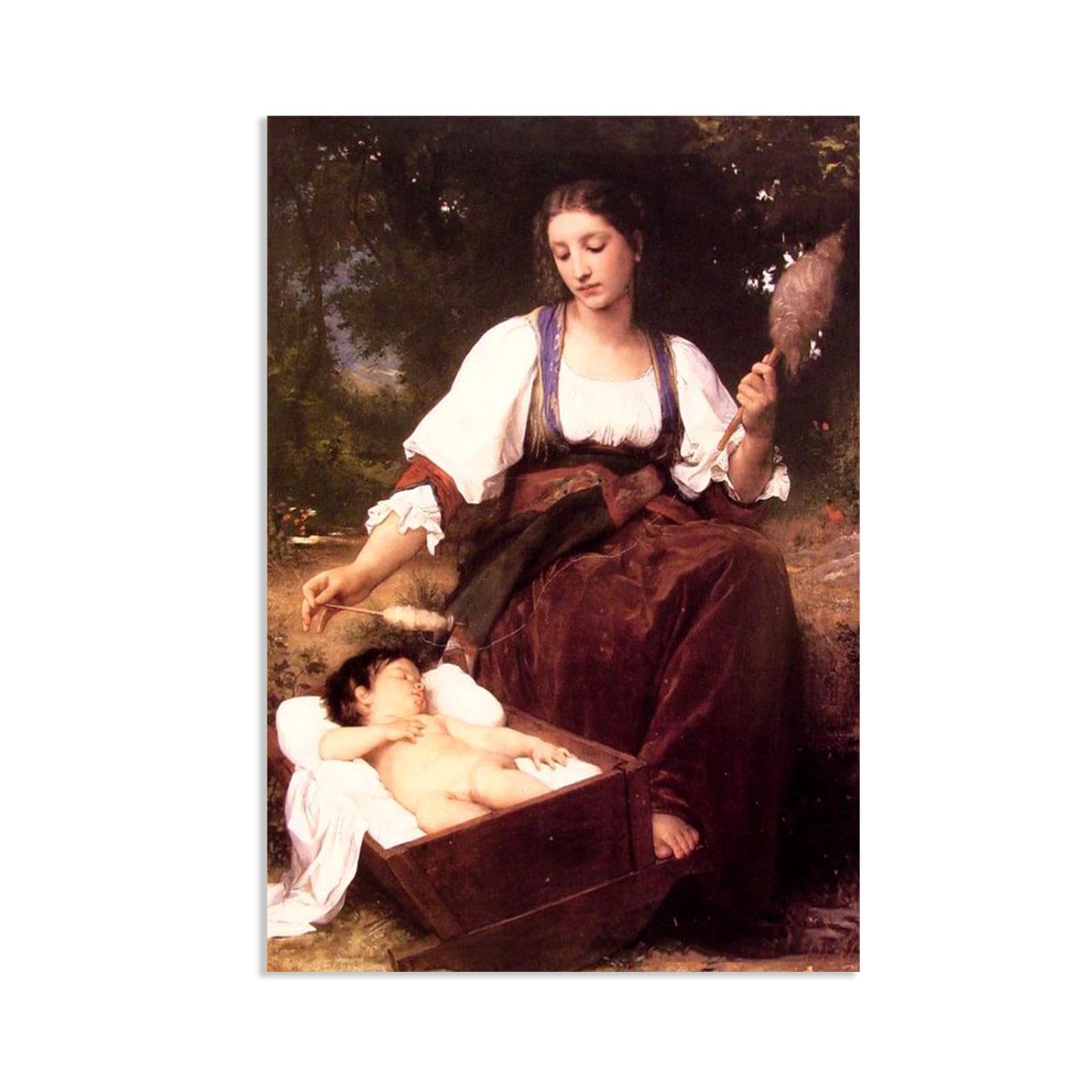 RXNHGJDS William-Adolphe Bouguereau Wall Art Lullaby Classical Art Prints Picture Famous Artwork Wall Decor for Living Room Bedroom Bathroom Home Decor 90x60cm frameless