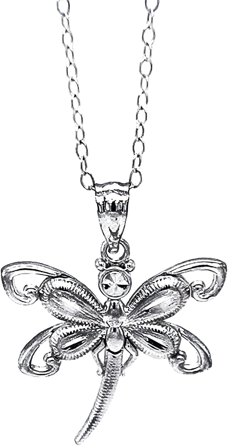Charm America - Silver Dragonfly Pendant Necklace- 925 Sterling Silver- Silver Adjustable Necklace 16"-18"- Greats Gifts for Graduation