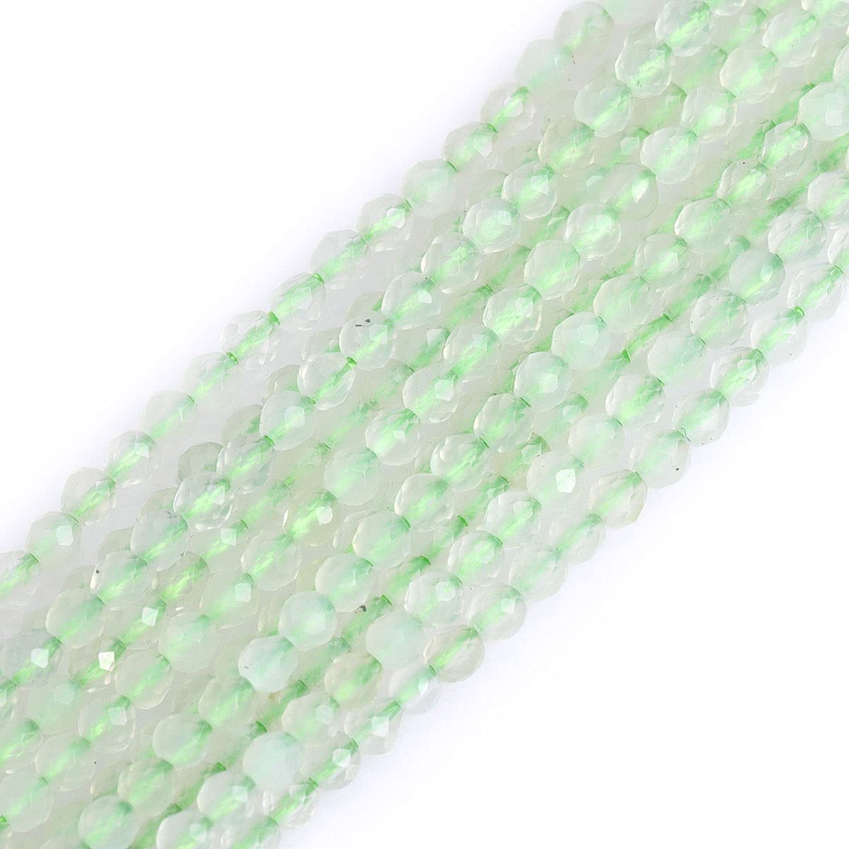 Gem-Inside 2mm Green Prehnite Quartz Natural Gemstone Faceted Round Semi Precious Loose Seed Beads for Jewellery Making 15" Strand