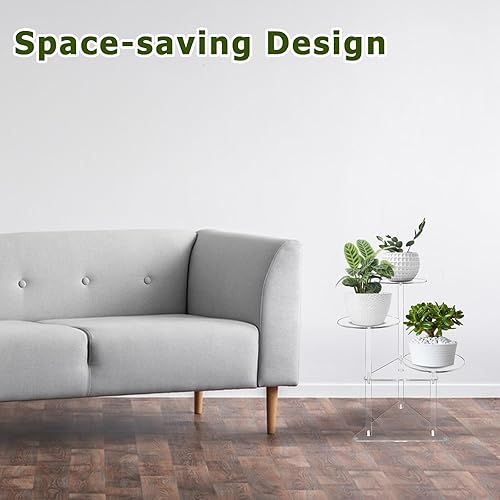 Miniatura 5 de Soporte acrílico para plantas de 3 niveles de esquina transparente, soporte para exhibición de flores de interior, estante para plantas al aire