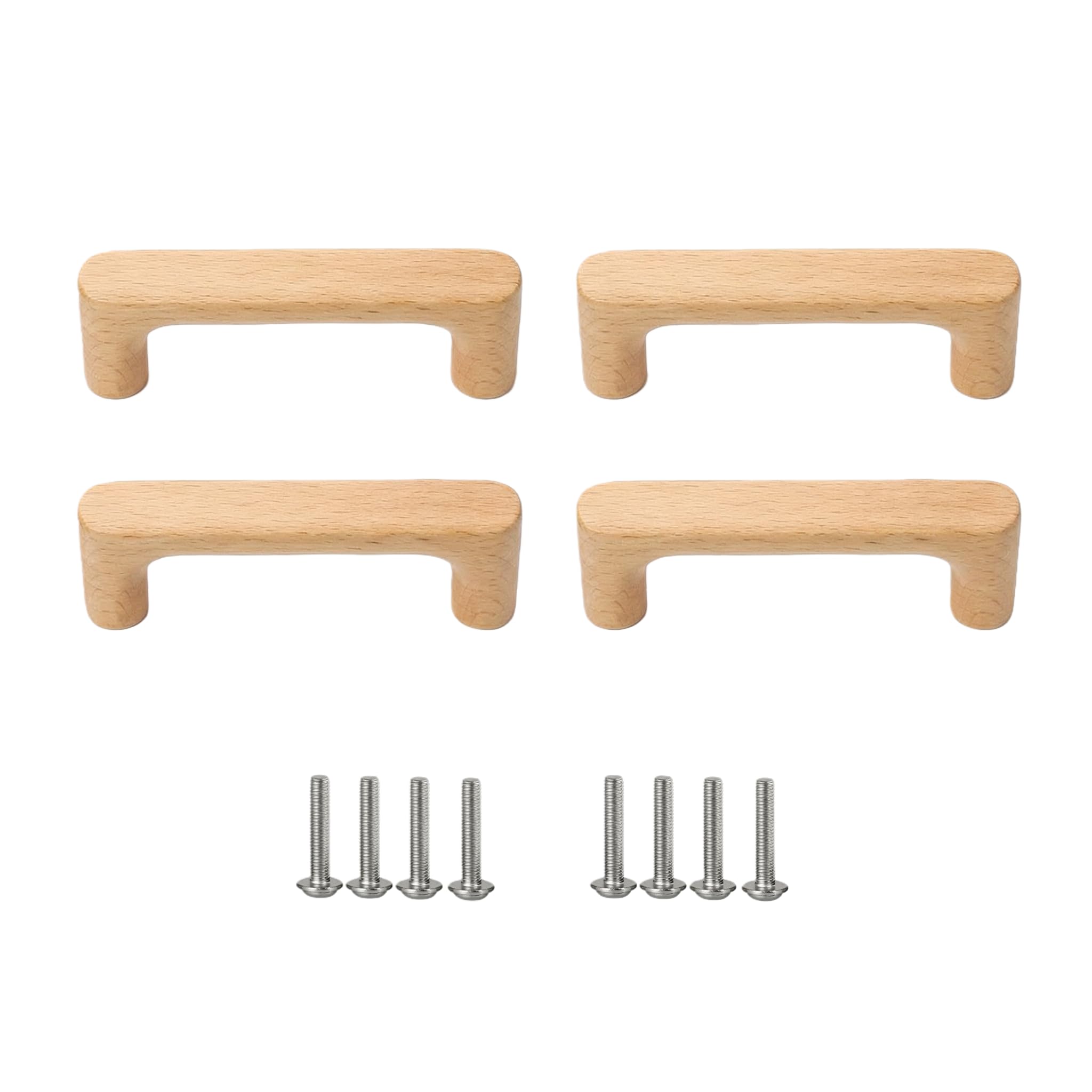 SANCHAKOU Furniture Handles 4Pcs Furniture Accessories Beech Varnish Wooden Double Hole Single Hole Wooden Handle Drawer Cabinet Storage Cabinet Handle 96Mm