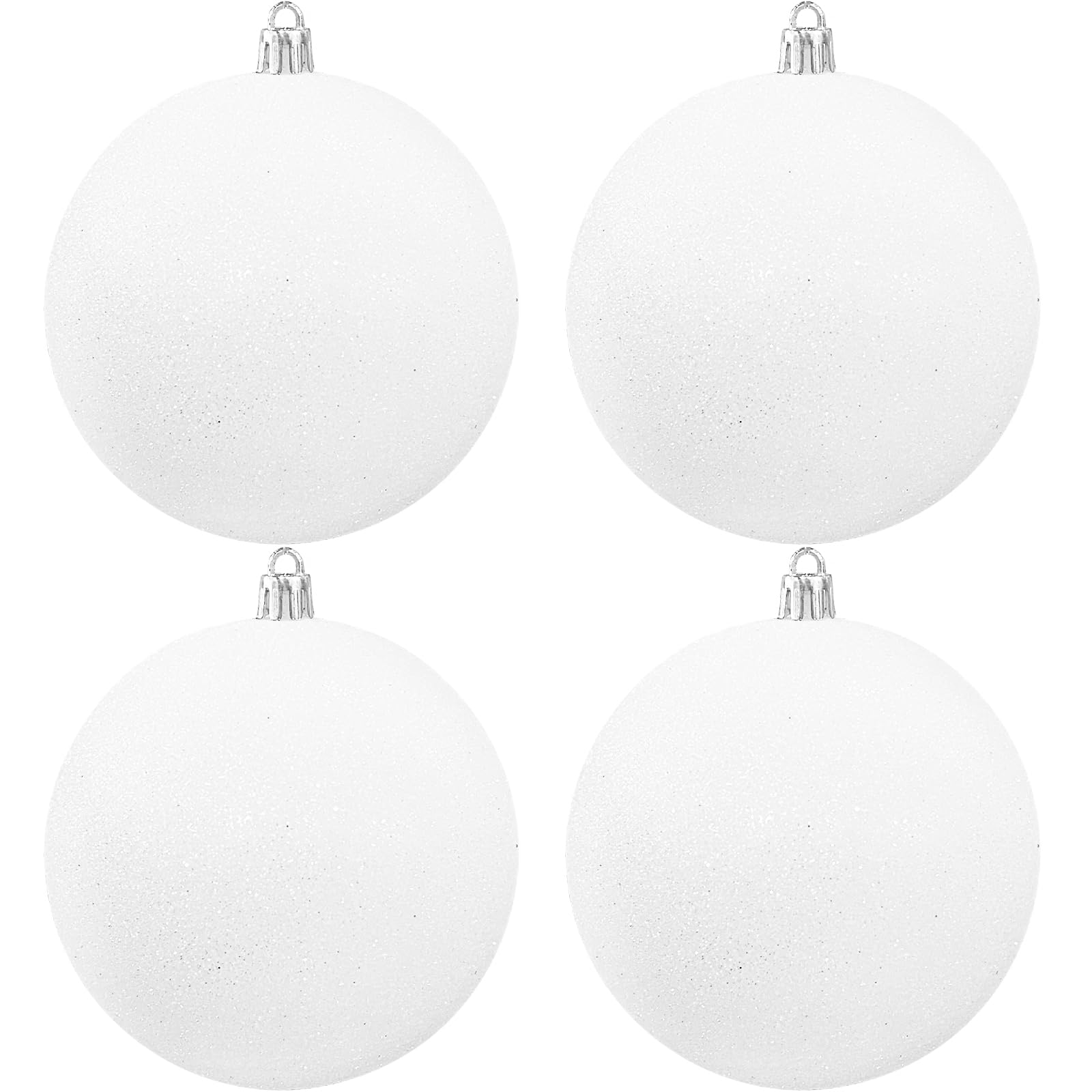 Large 4 in White Glitter Christmas Ornament Balls(4 Pcs),Xmas Sequin Christmas Ball,White Sparkly Hanging Ball Ornament for Tree Home Wedding Party Decor,Winter Theme Tree Decoration