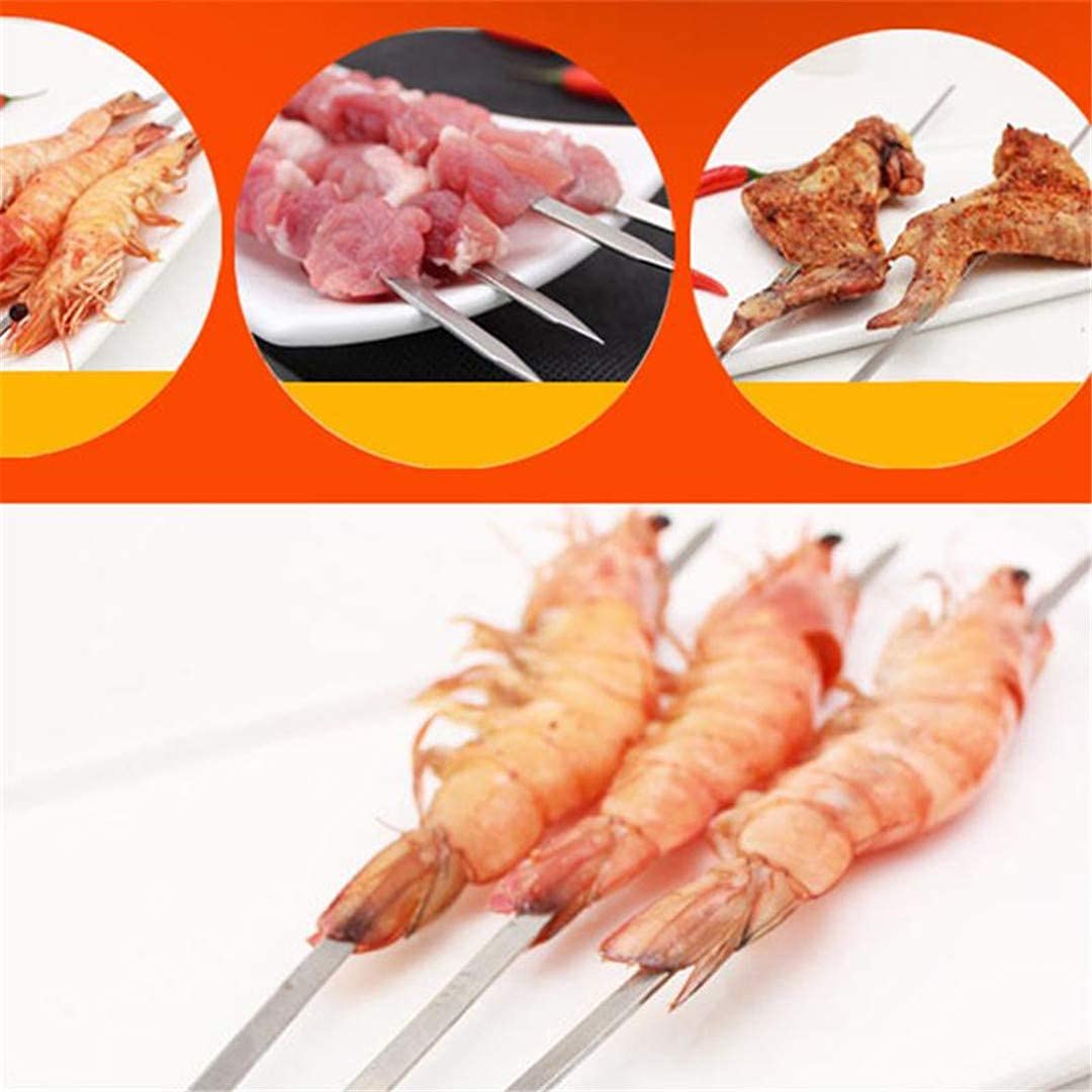 HMTE Pezzi spiedini per Barbecue Bastone per arrosti in Acciaio Inossidabile Resistente 55 cm Manico in Legno Aghi per Barbecue per Picnic da Campeggio