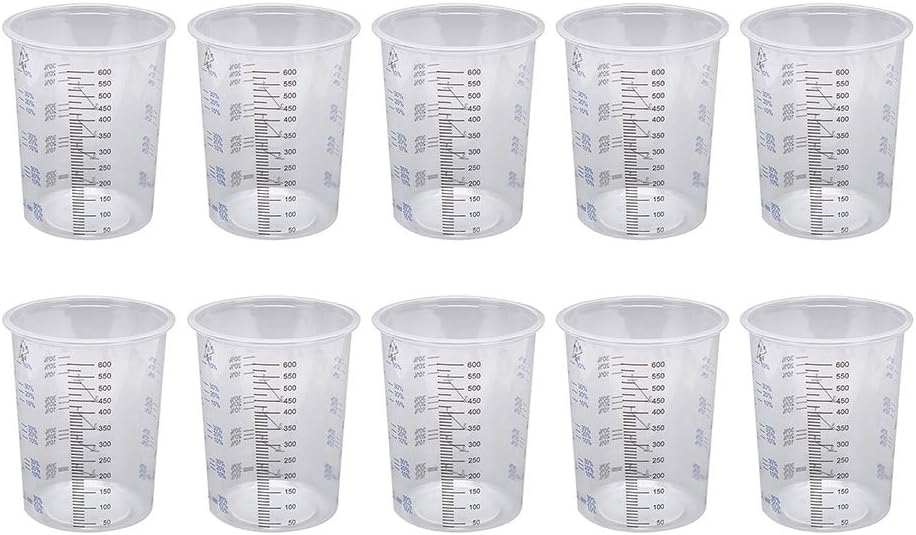 KingbeefLIUMeasuring Cup 10Pcs 600ml Clear Plastic Paint Liquid Mixing Graduated Measuring Cup Container Random Color
