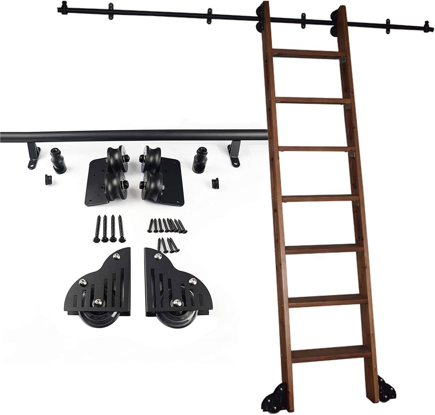 Rolling Ladder Sliding Rail Track Hardware Kit,100cm-600cm Sliding Ladder Track Sliding Barn Door Hardware Kit for Library Ladder Closet Set Roller System,20ft/600cm Track kit