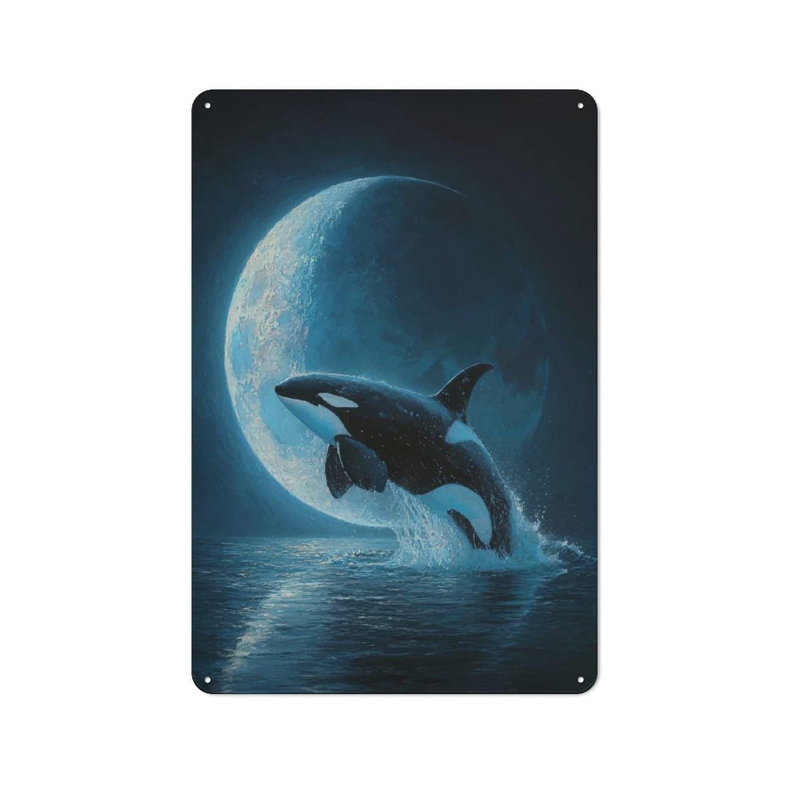 Junmoney Orca Leaping Under The Moon Metal Plaque With Design 30X20cm, Country Style Kitchen Wall Decor For Coffee Bar, Kitchen, Bistro Or Tea Corner