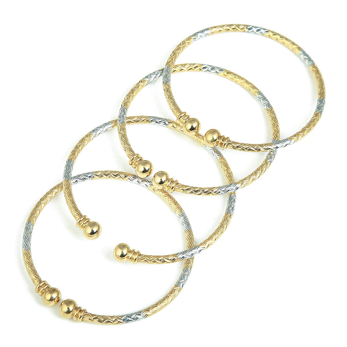India Brass 4pcs Openable Bangle Bracelet Arab Ethiopian Bangle Gold Color Dubai Africa Jewelry Gift (Multi Color)