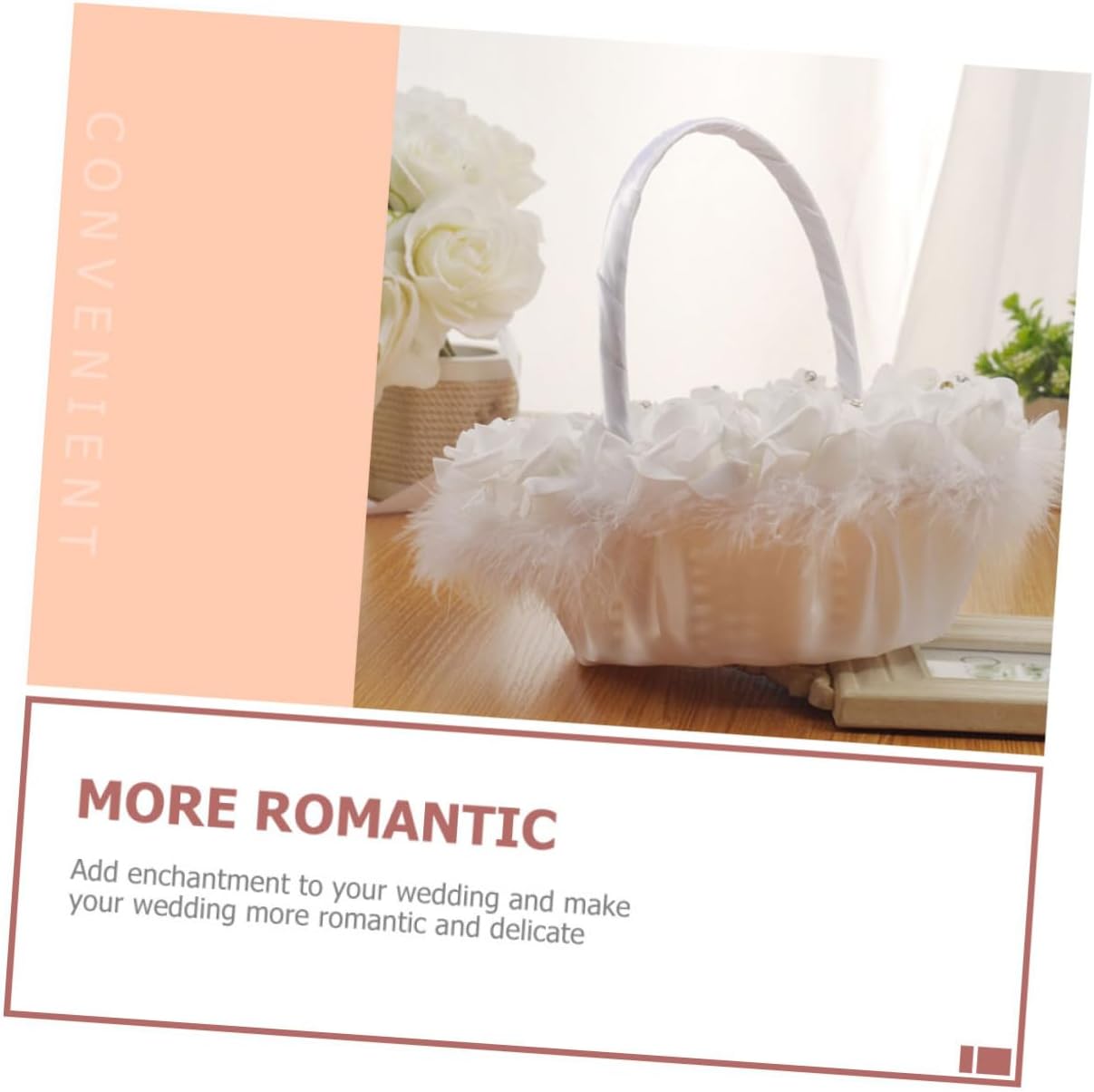 ULTECHNOVO Wedding Ceremony Flower Basket for Bride, White Delicate Handheld Container, Flower Girl Basket for Wedding Decor and Ceremony Supplies