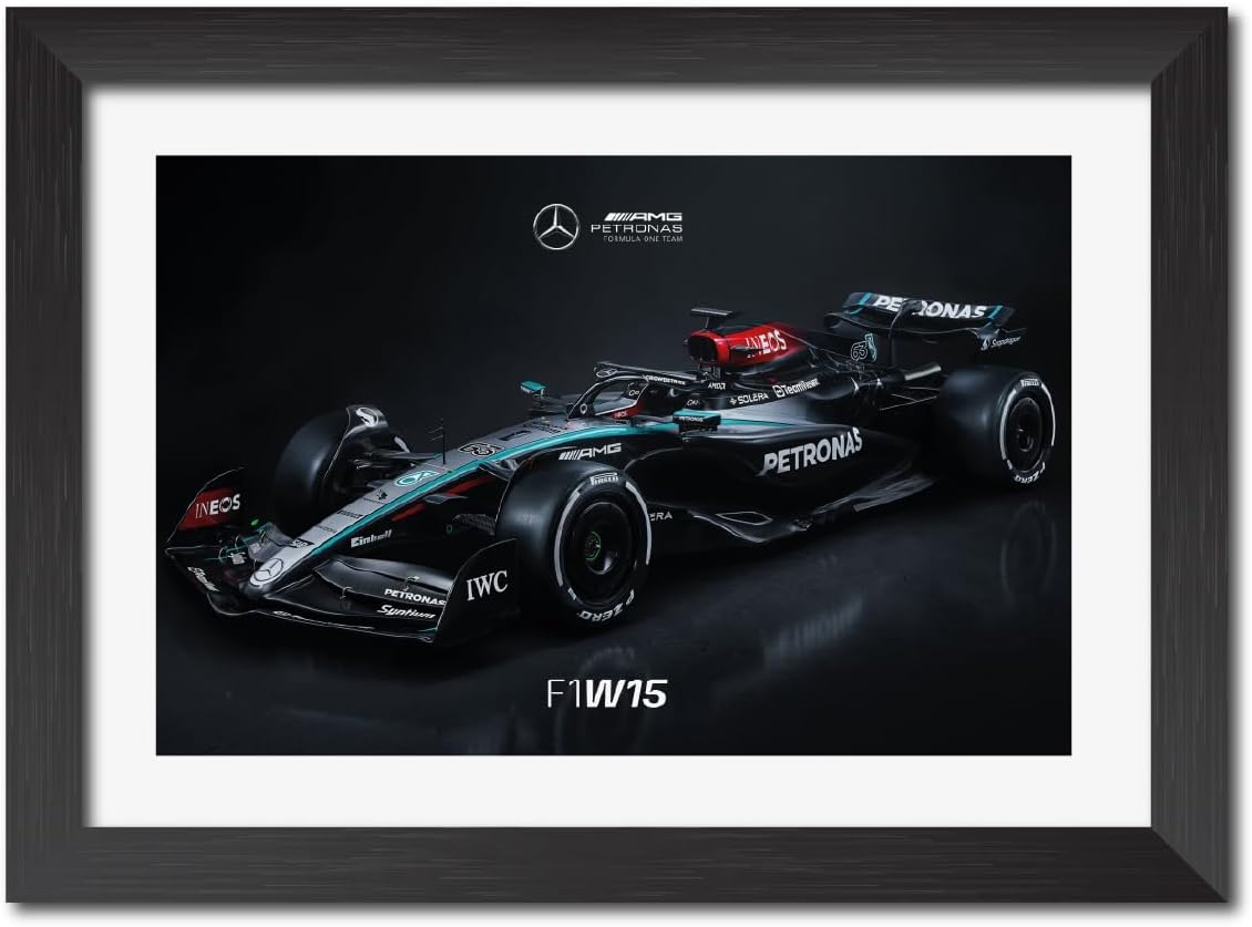 TenorArts Mercedes AMG F1W15 F1 Racing Car 2024 edition Formula One Poster Framed Painting With Black Wooden Textures- Wall Paintings/Hangings (12inches x 9inches)