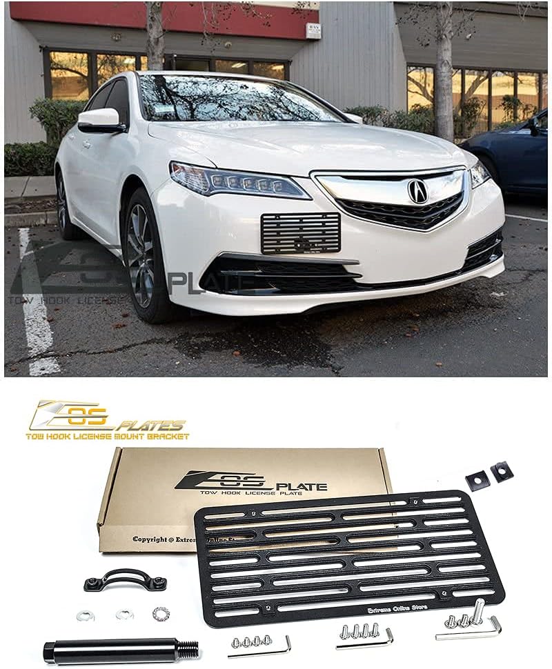 Extreme Online Store Replacement for 2015-2017 Acura TLX | EOS Plate Version 2 Front Bumper Tow Hook License Relocator Mount Bracket Tow-298-V2 (Full Size)