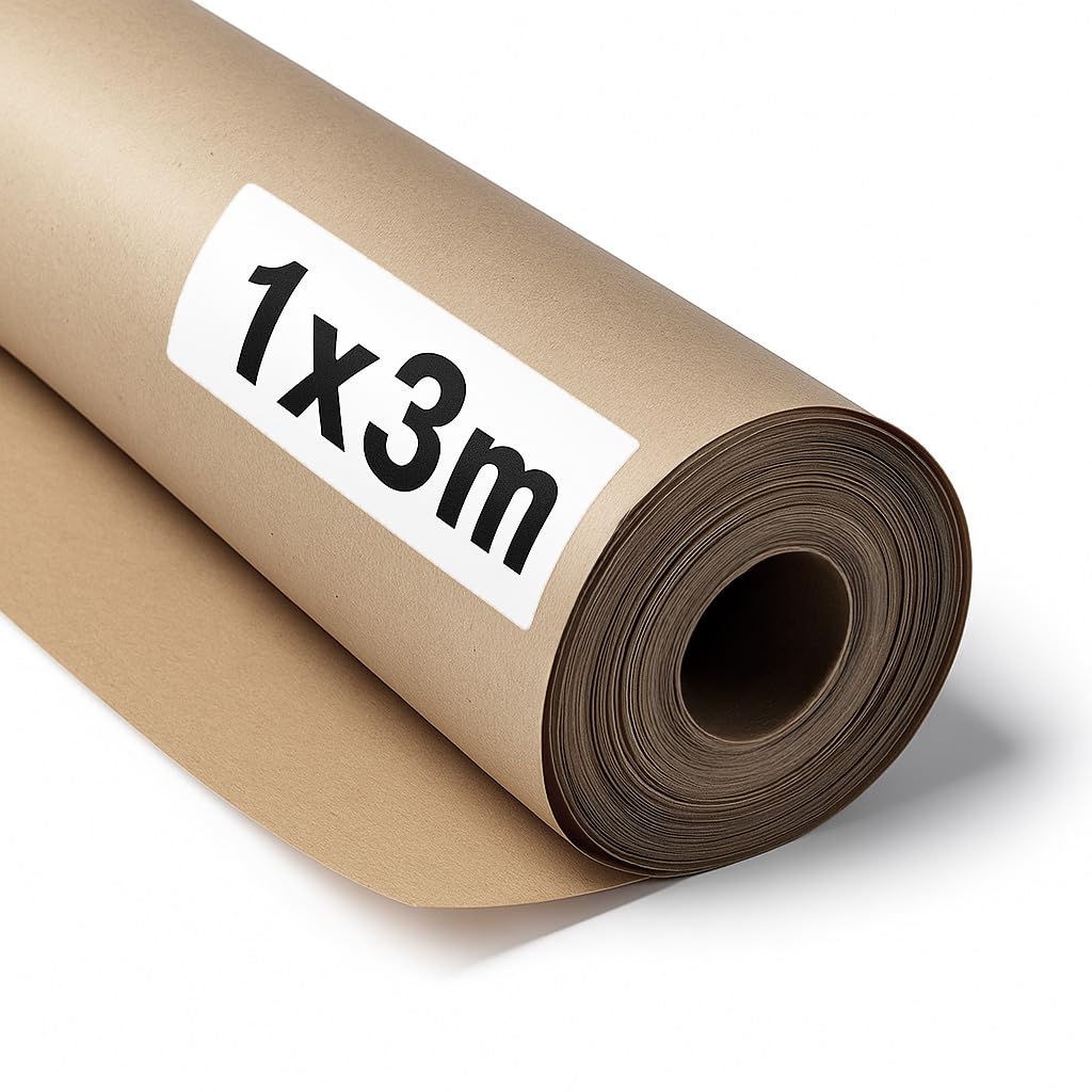 Ofituria Naturbraunes Kraftpapier/m² – Rolle 1×3 m – Pack mit 3 Rollen – Recyclingpapier für Verpackungen