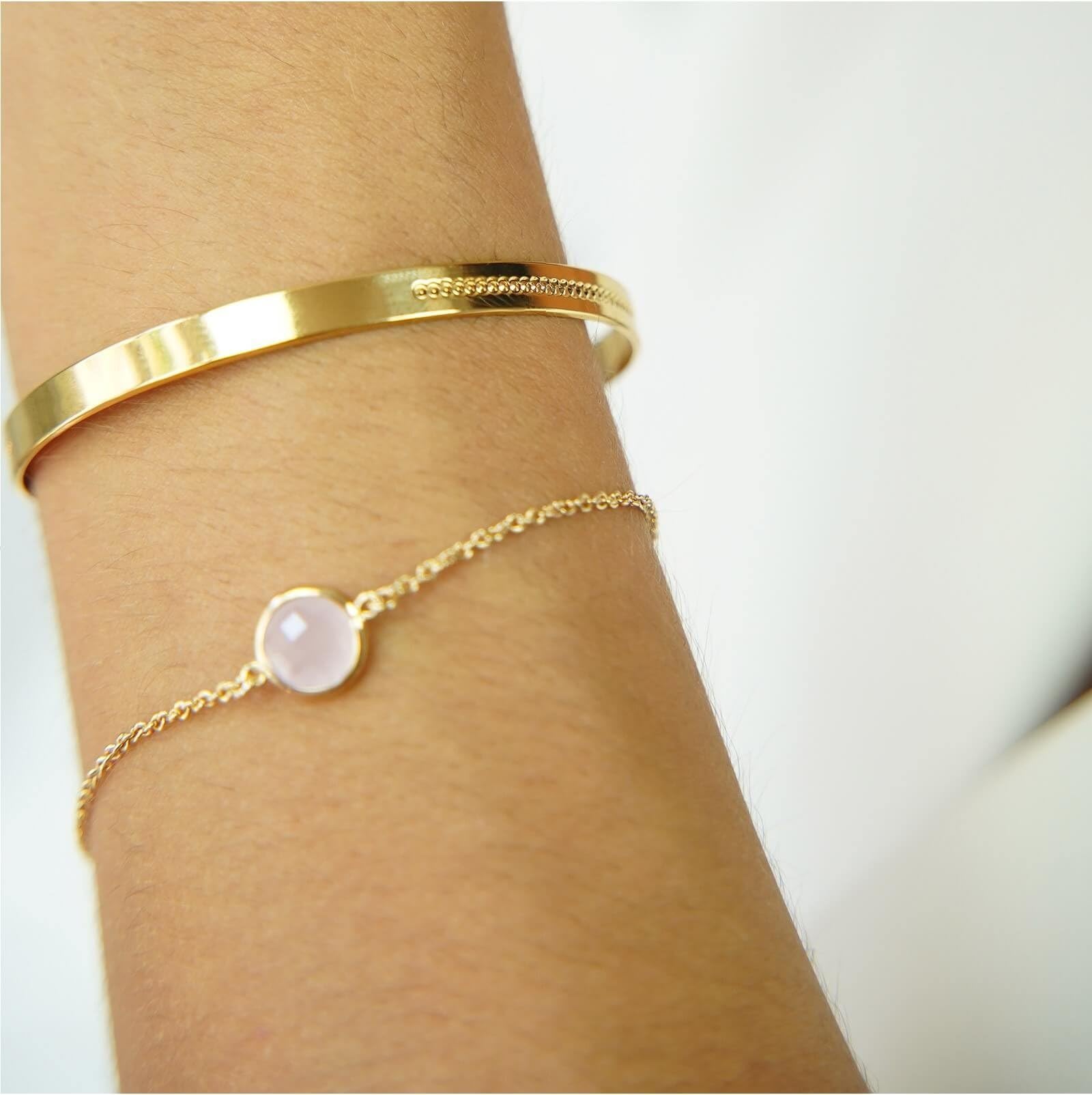 Bracelet jonc perlé gravé en Plaqué Or - Idée cadeau femme - Noël - Saint Valentin - Anniversaires - Fête des Mères