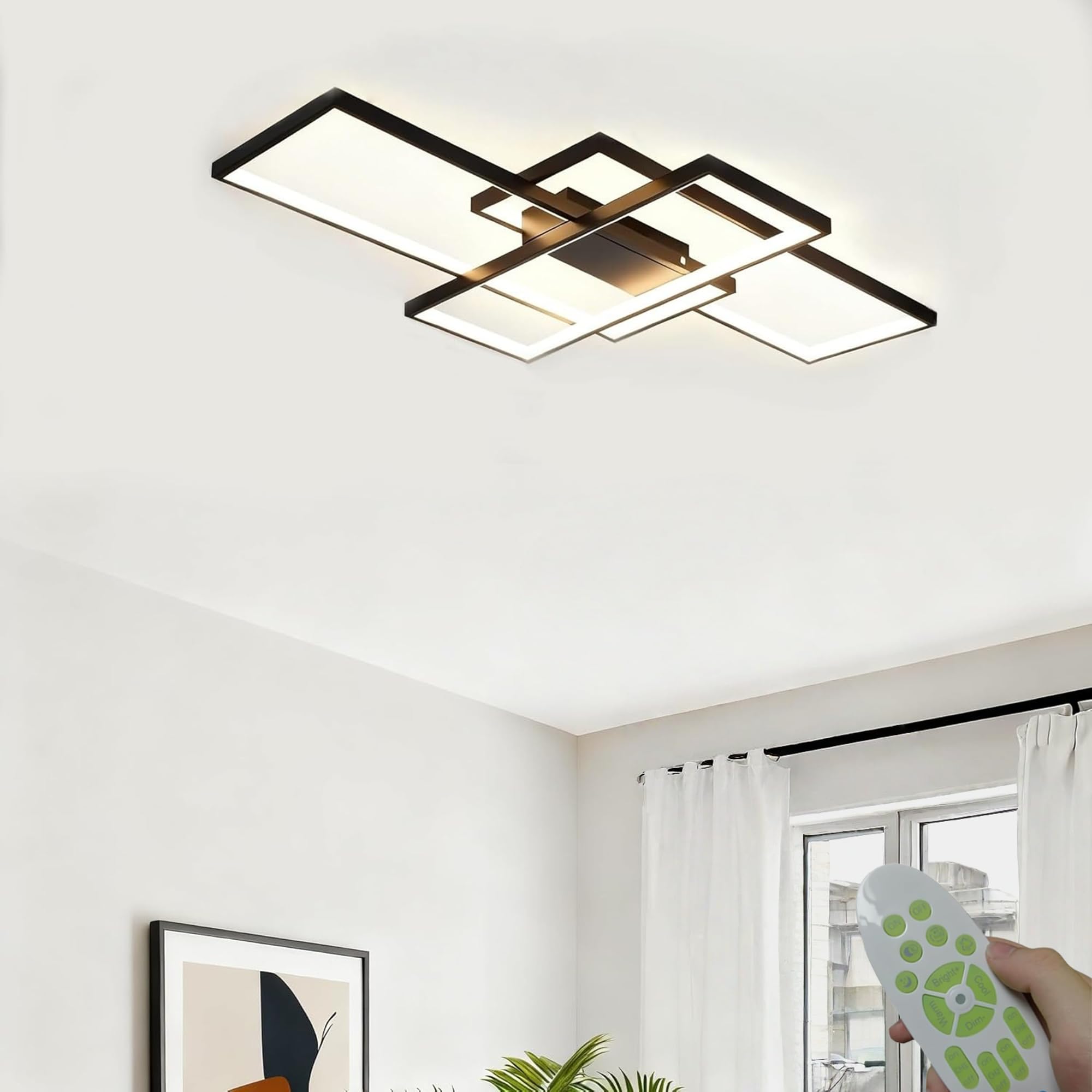 Plafoniera Led a Soffitto Moderna,54w 5400lm,Lampada da Soggiorno con Telecomando,Rettangolare Struttura in Alluminio e Creativa in Acrilico,Dimmerabile 3000k-6500k