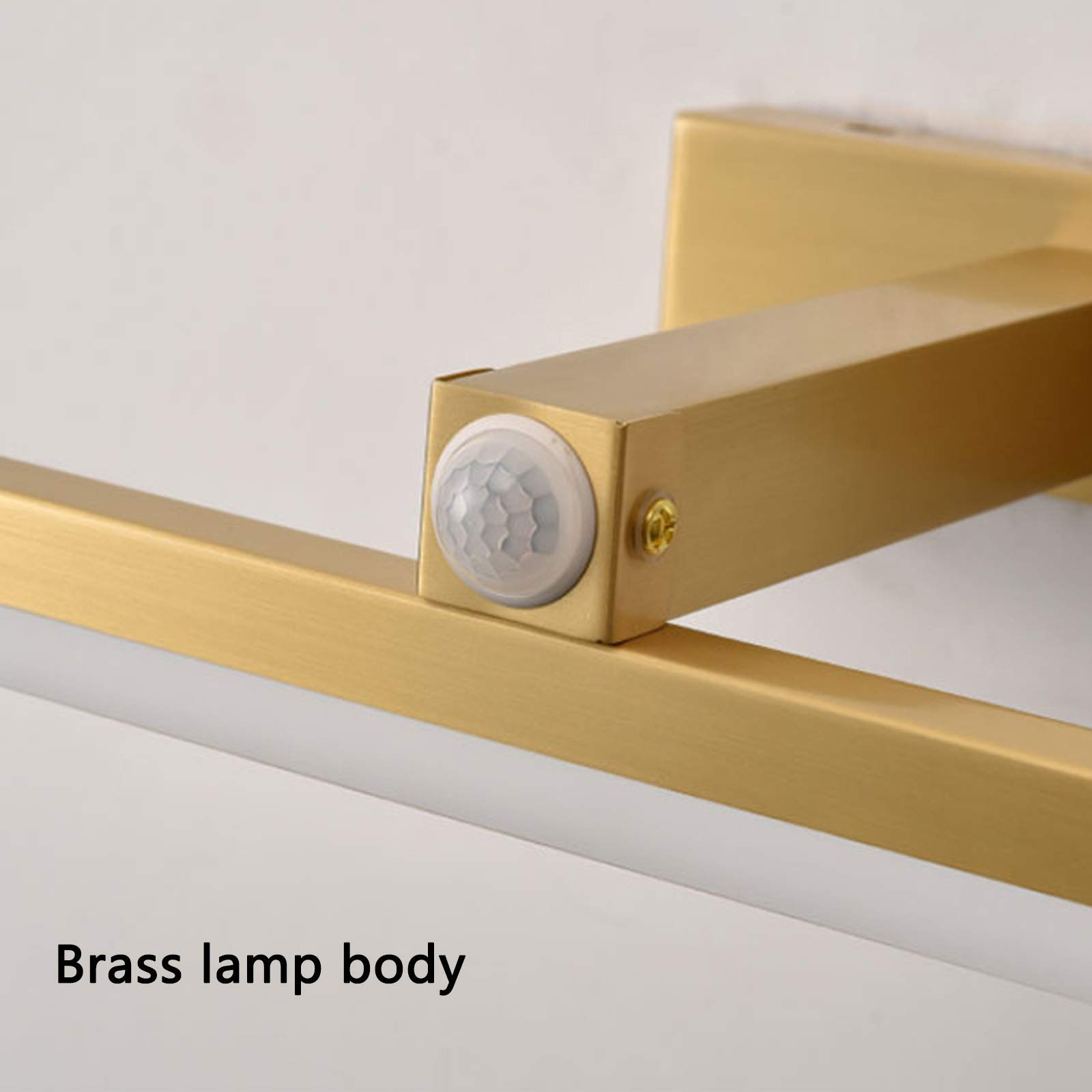 Luces de baño sobre espejo con sensor de movimiento, luz frontal de espejo LED de latón, blanco neutro de 4000 K, luces de gabinete de espejo dorado, luz de imagen moderna para restaurante de hotel,