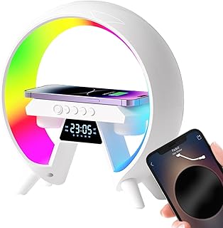 EEASSA Light Alarm Clock, Alarm clock with builtin speaker, Speakers Wireless Loud with Bass, Wireless Charger Night Light Lamp, Speaker Alarm Clock, Study Bedside Charging Lamp for Bedroom
