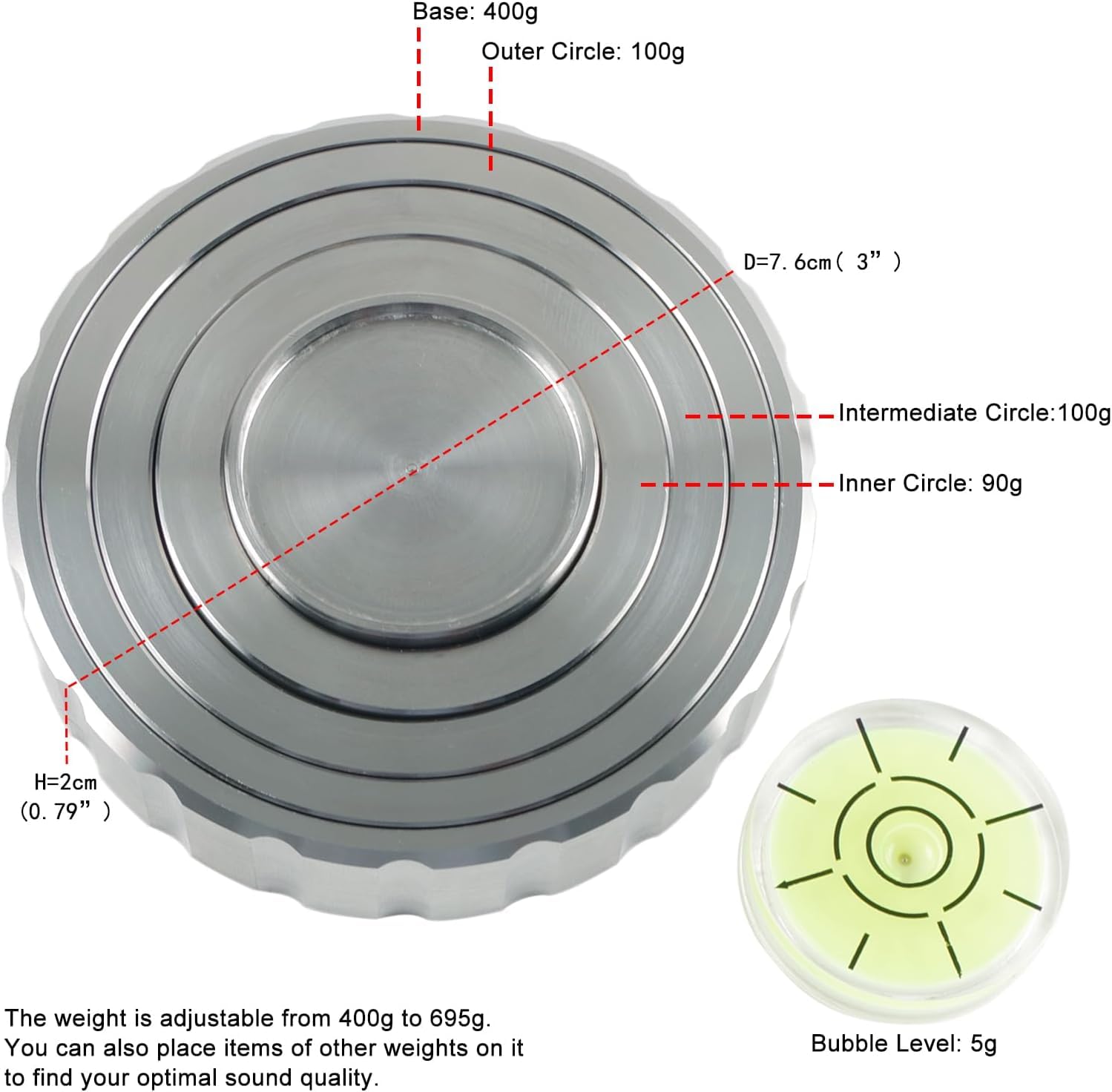 SmallBen Plattenspieler-Gewicht – Vinyl-Stabilisator Mit Lederschutz, Chrom, Für Besseren Klang