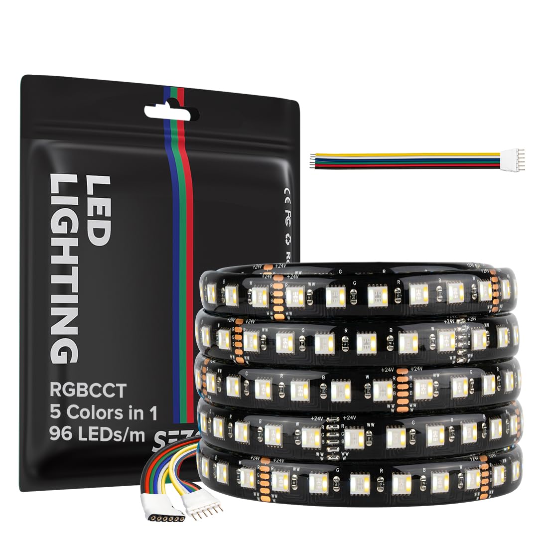 SEZO 5050 RGBCCT tira de luz LED 5 en 1 RGB+Blanco Cálido 3000K-6000K 24V 5M 96LEDs/M IP65 Impermeable RGBW RGBWW Superbright led Tira LED para la Iluminación del Hogar y el Dormitorio
