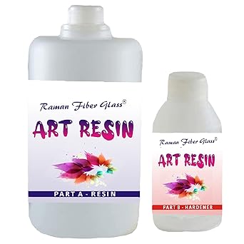 Raman fiber glass Crystal Clear UV Resistant, Long- Lasting, Smooth Finish, All Surface, Easy to Use, Non-Toxic Epoxy Art Resin Formula 500gm