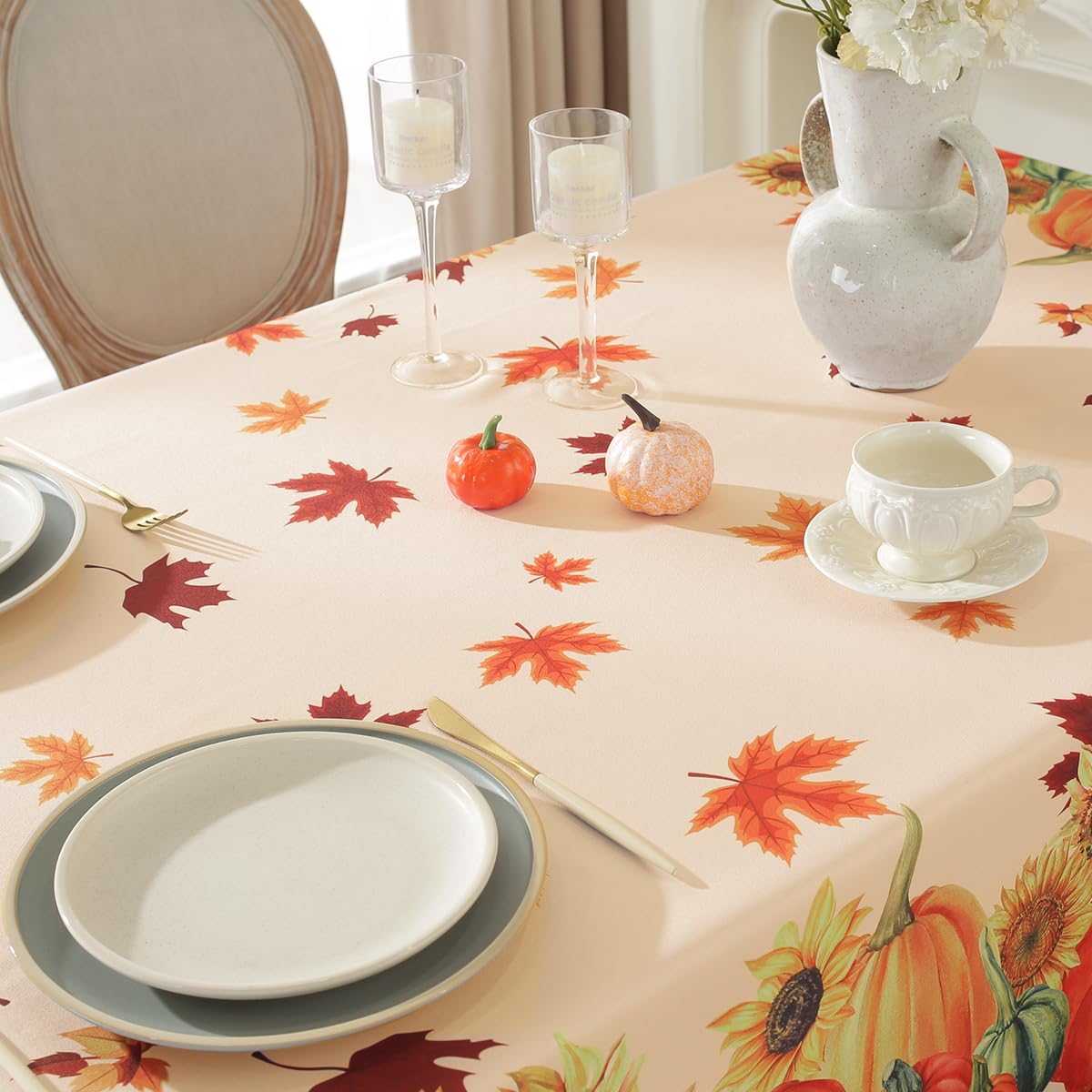 SASTYBALE Fall Tablecloth 60 x 84 Inch, Pumpkin Sunflower & Maple Leaves image 5