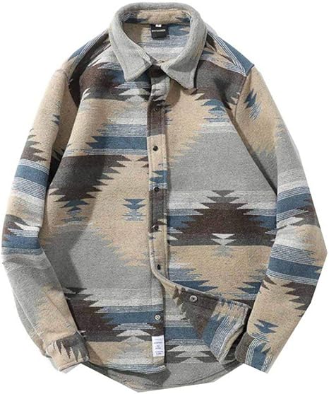 Amazon Co Jp カジュアルシャツ 長袖 メンズ ネルシャツ エスニック系 シャツジャケット 厚手 重ね着 カットソー 男性 レトロ 防風 ゆったり アーガイル柄 ポロネック スナップ式 大きいサイズ 秋冬 レギュラー 赤 ファッション