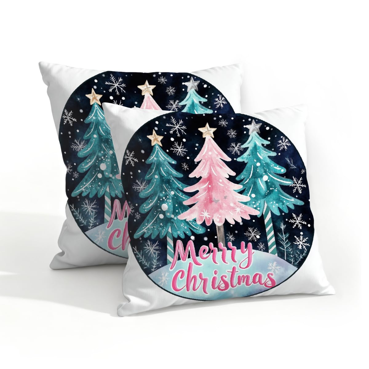 Outdoor Pillow Covers Waterproof Pillowcases 18x18IN Set of 2 Merry Christmas Tree Decorative Throw Cushion Case for Couch Sofa Garden Patio Furniture