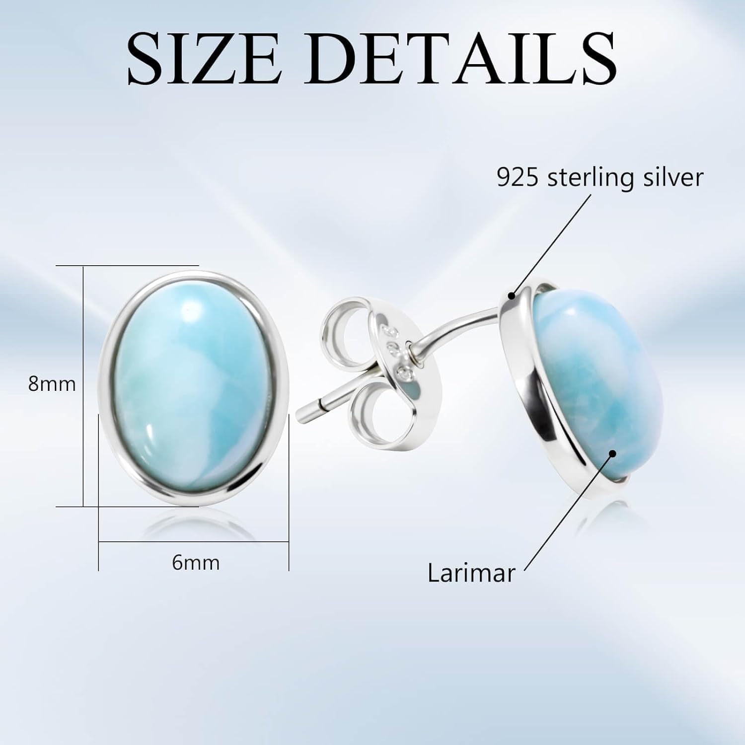 Gemsme Larimar Earrings for Women - Hypoallergenic 925 Sterling Silver Blue Larimar Jewelry Stud Earrings - Image 2